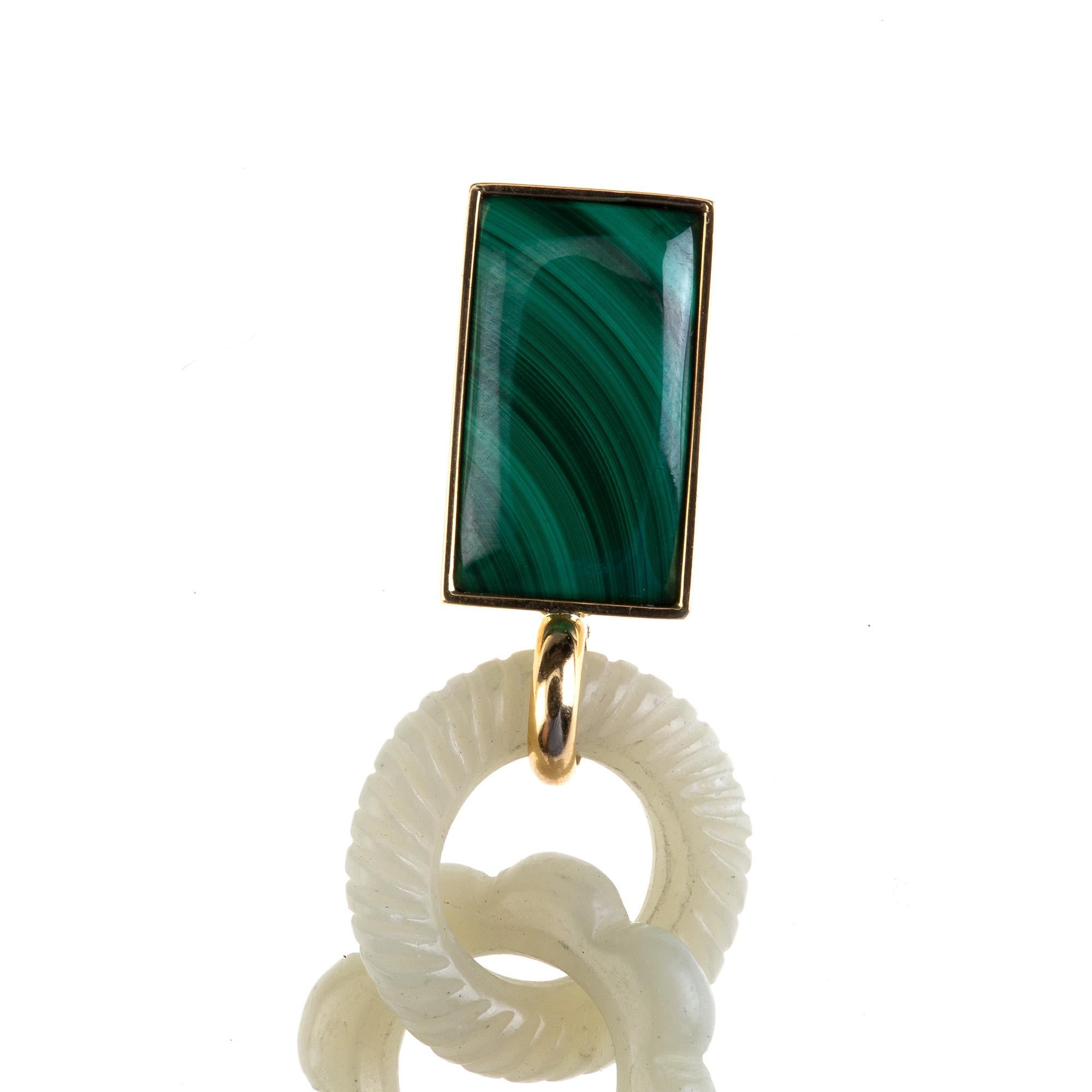 Mixed Cut Antique Carved Imperial Jade Malachite Labradorite 18 Karat Gold Ring For Sale