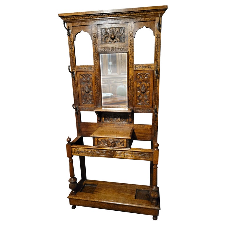 Antique Carved Hall Tree with Beveled Mirror at 1stDibs antique hall tree
