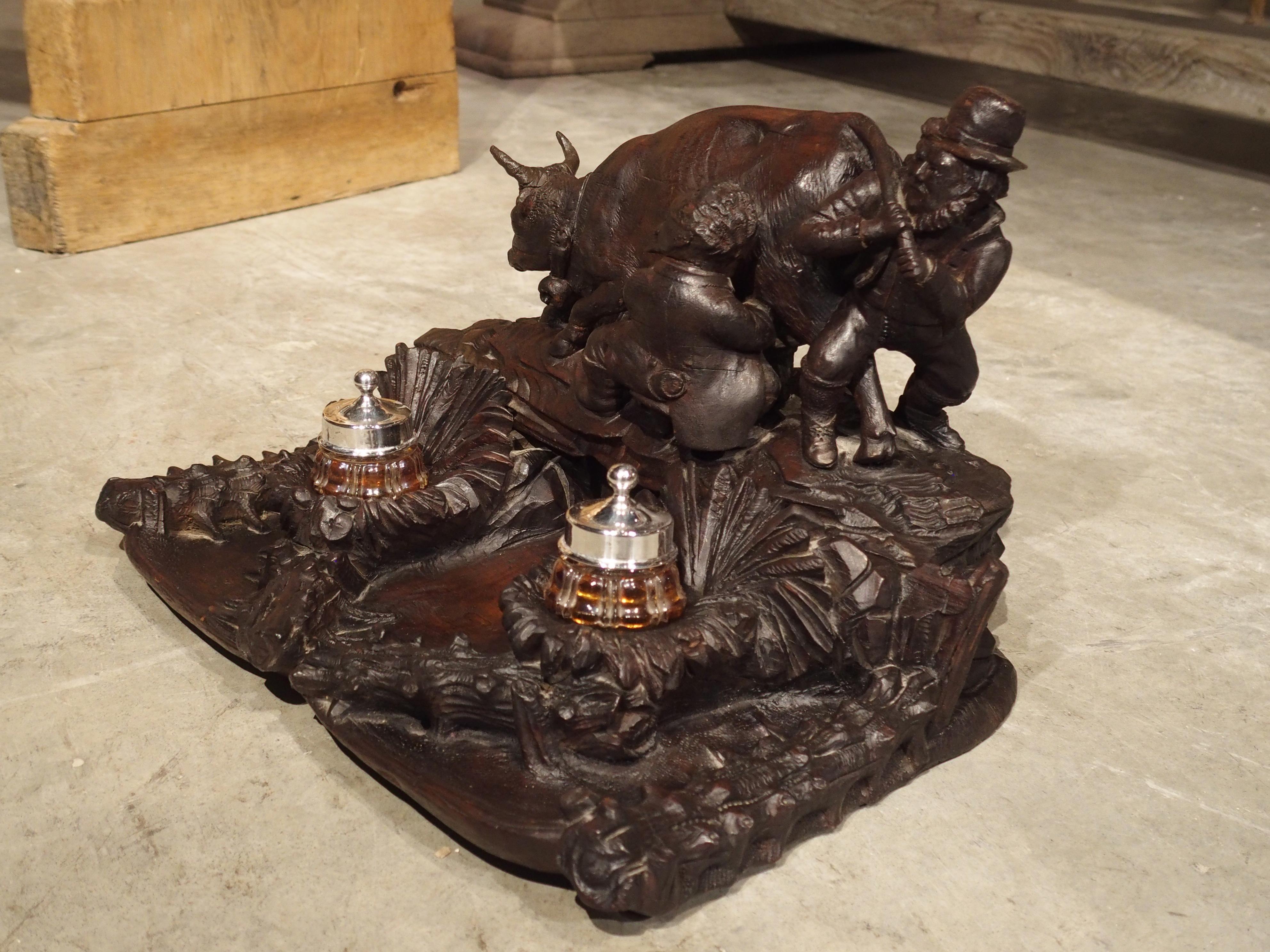 Antique Carved Inkwell, Swiss Milk Cow, Late 19th Century For Sale 6