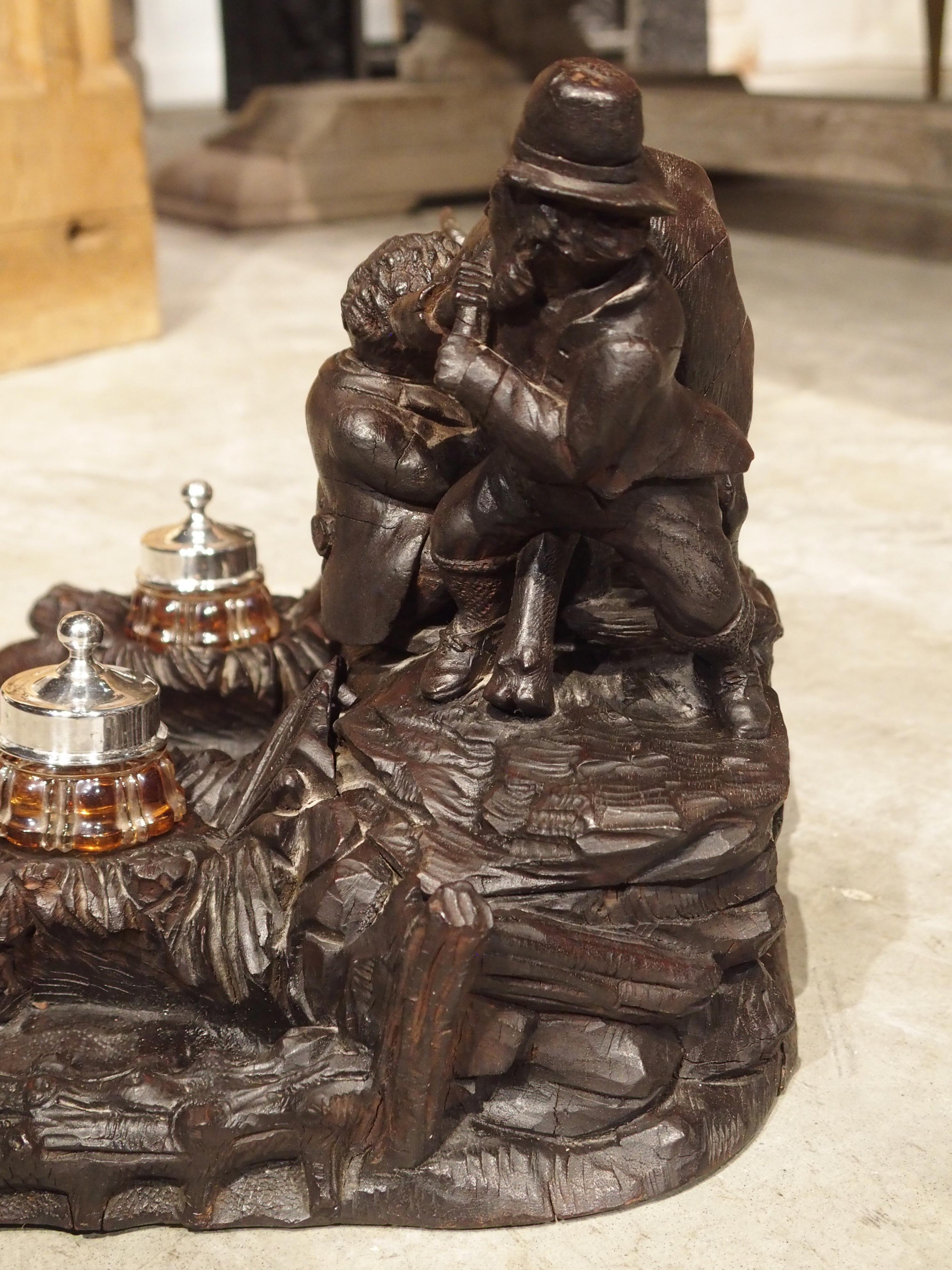 Antique Carved Inkwell, Swiss Milk Cow, Late 19th Century 7