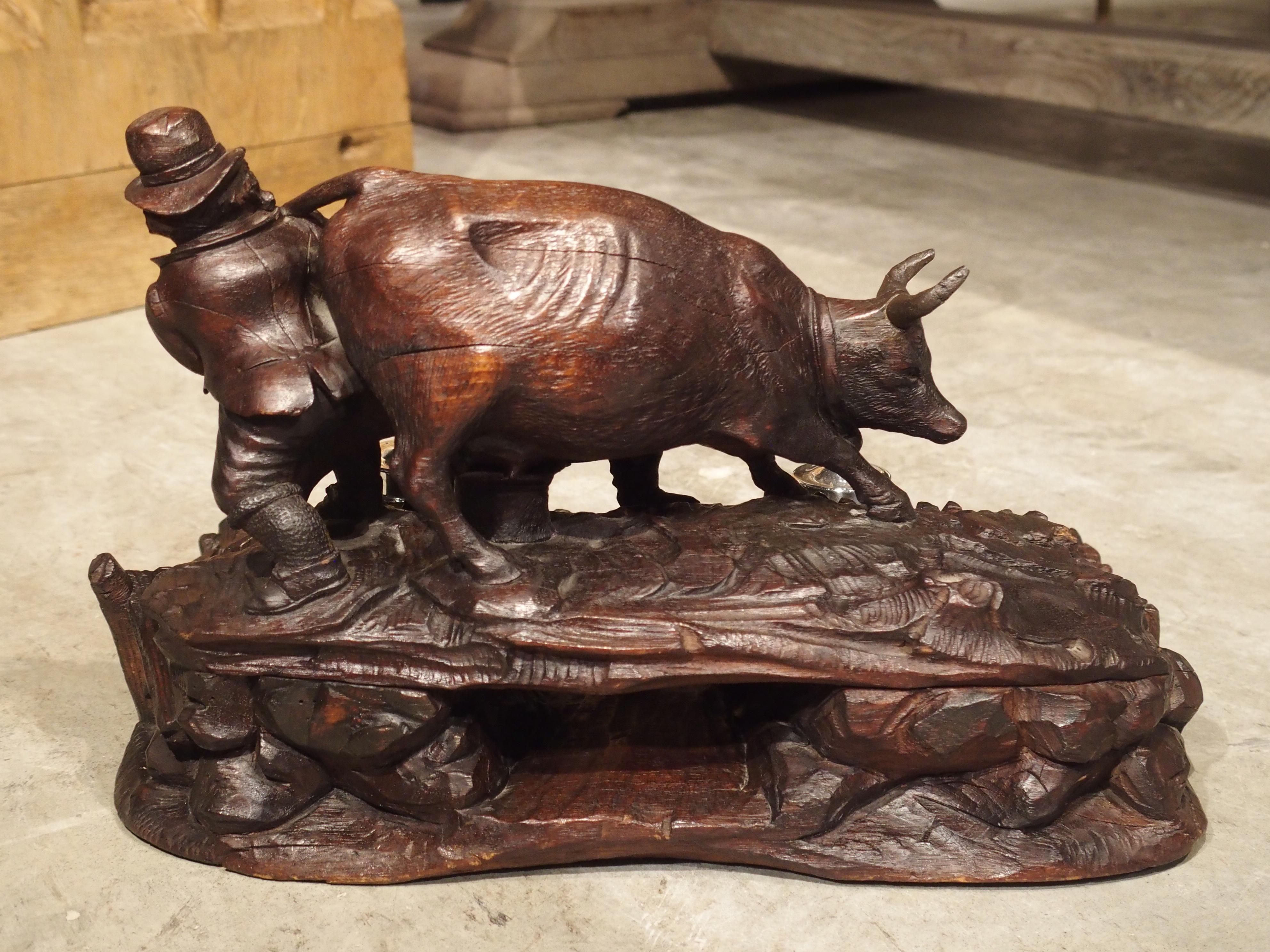 Antique Carved Inkwell, Swiss Milk Cow, Late 19th Century 8