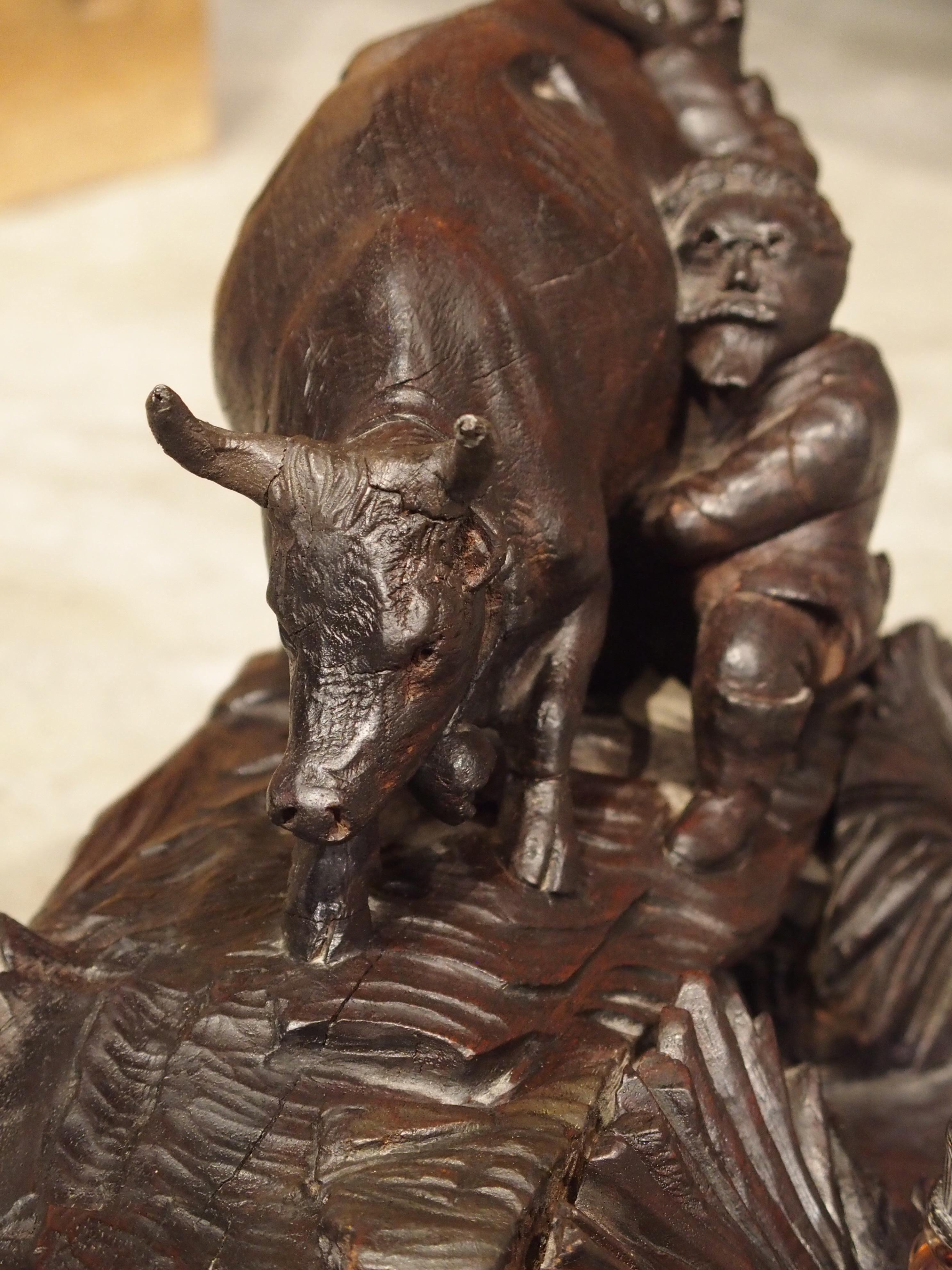 Antique Carved Inkwell, Swiss Milk Cow, Late 19th Century For Sale 10