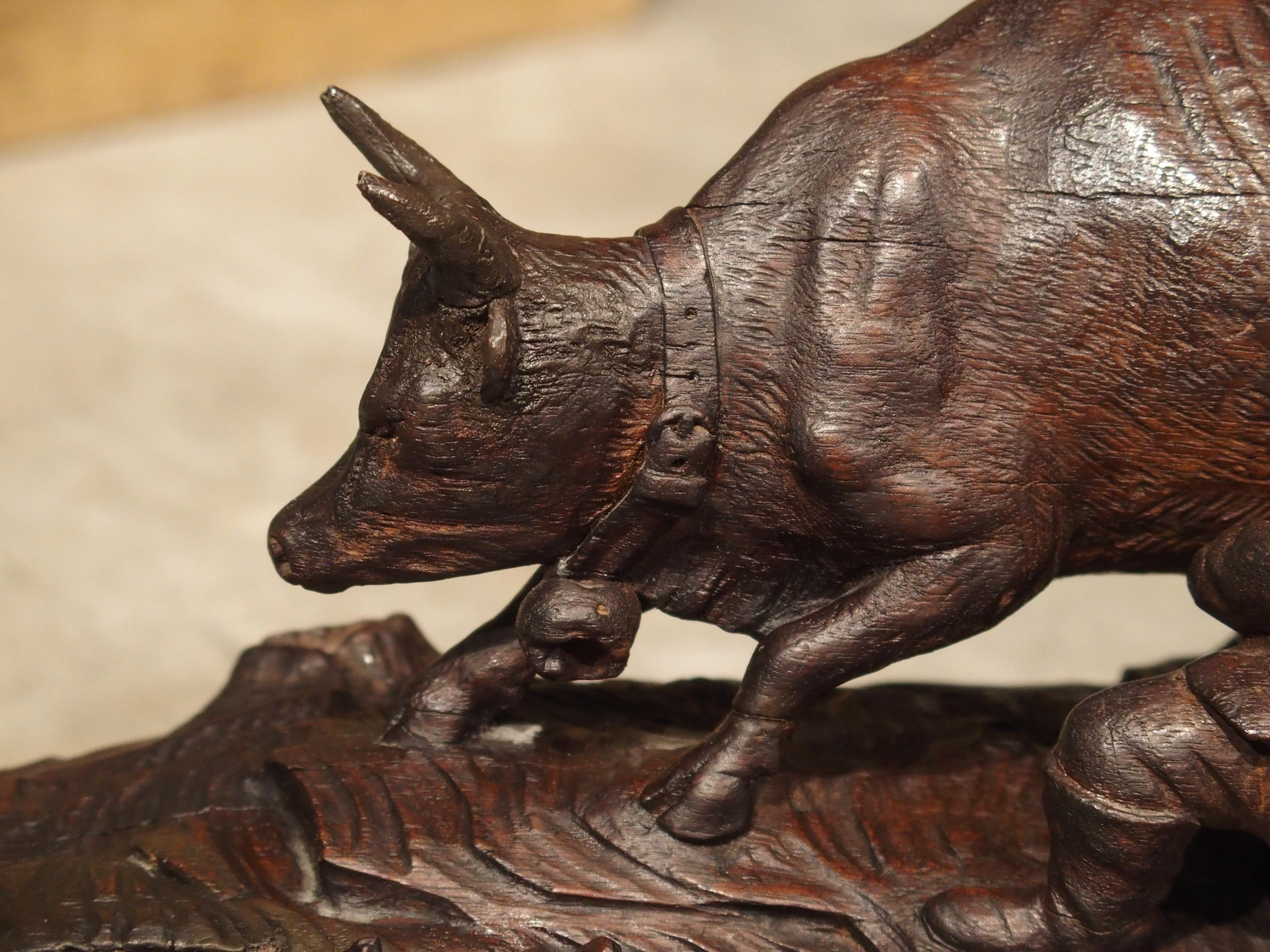 Antique Carved Inkwell, Swiss Milk Cow, Late 19th Century In Good Condition For Sale In Dallas, TX