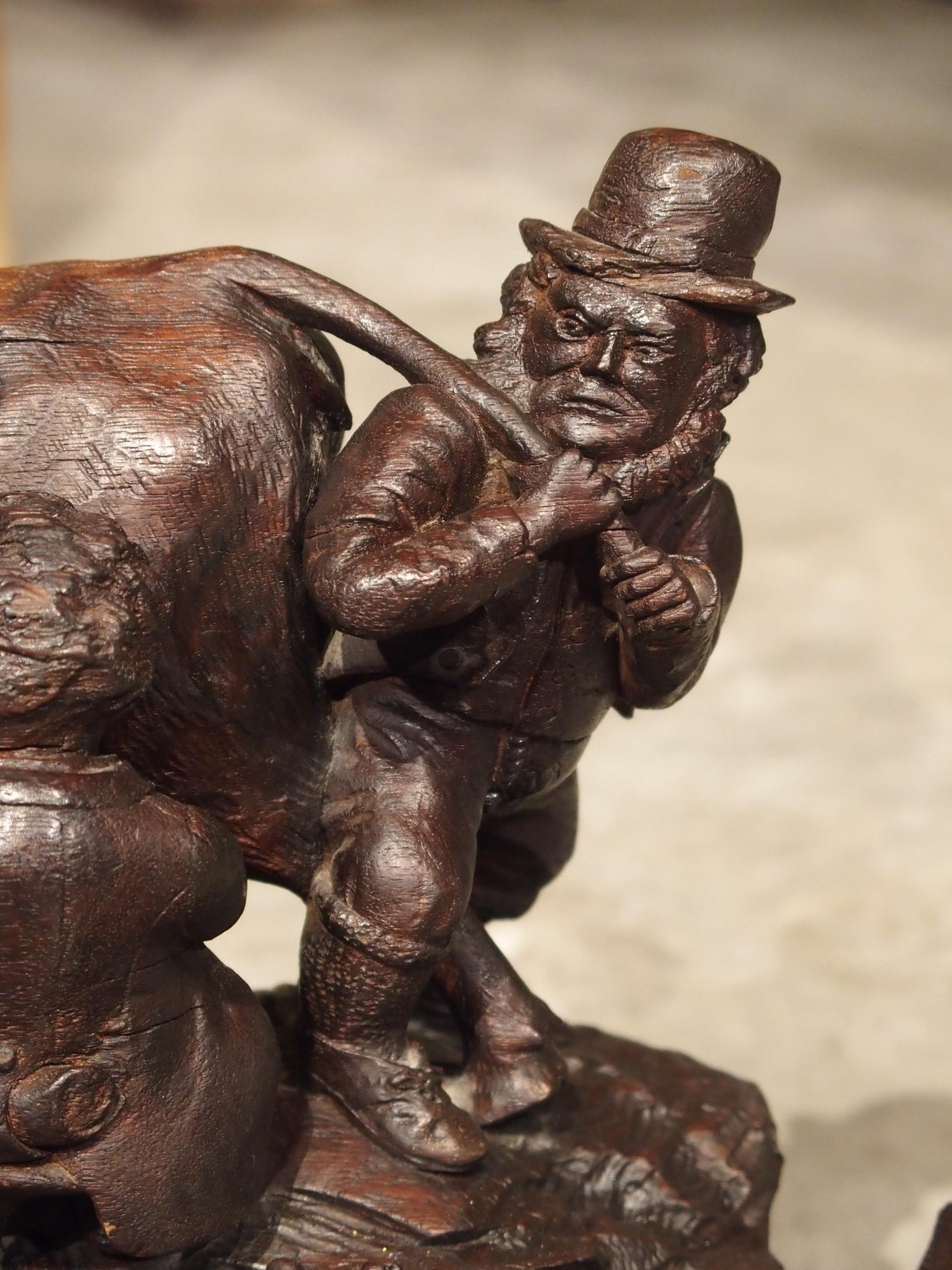 Antique Carved Inkwell, Swiss Milk Cow, Late 19th Century 1