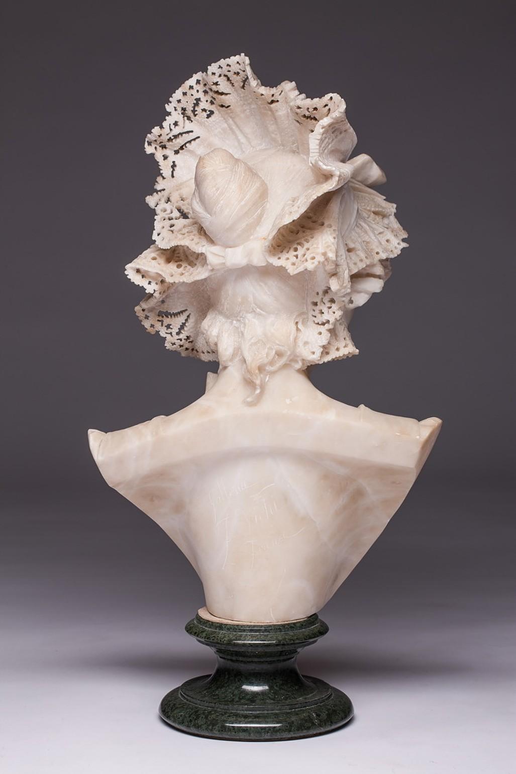 Neoclassical Antique Carved Italian Alabaster Bust Ferdinando Vichi, Firenze For Sale