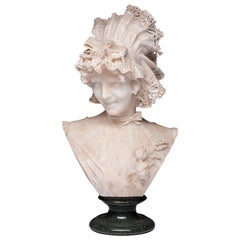 Antique Carved Italian Alabaster Bust Ferdinando Vichi, Firenze