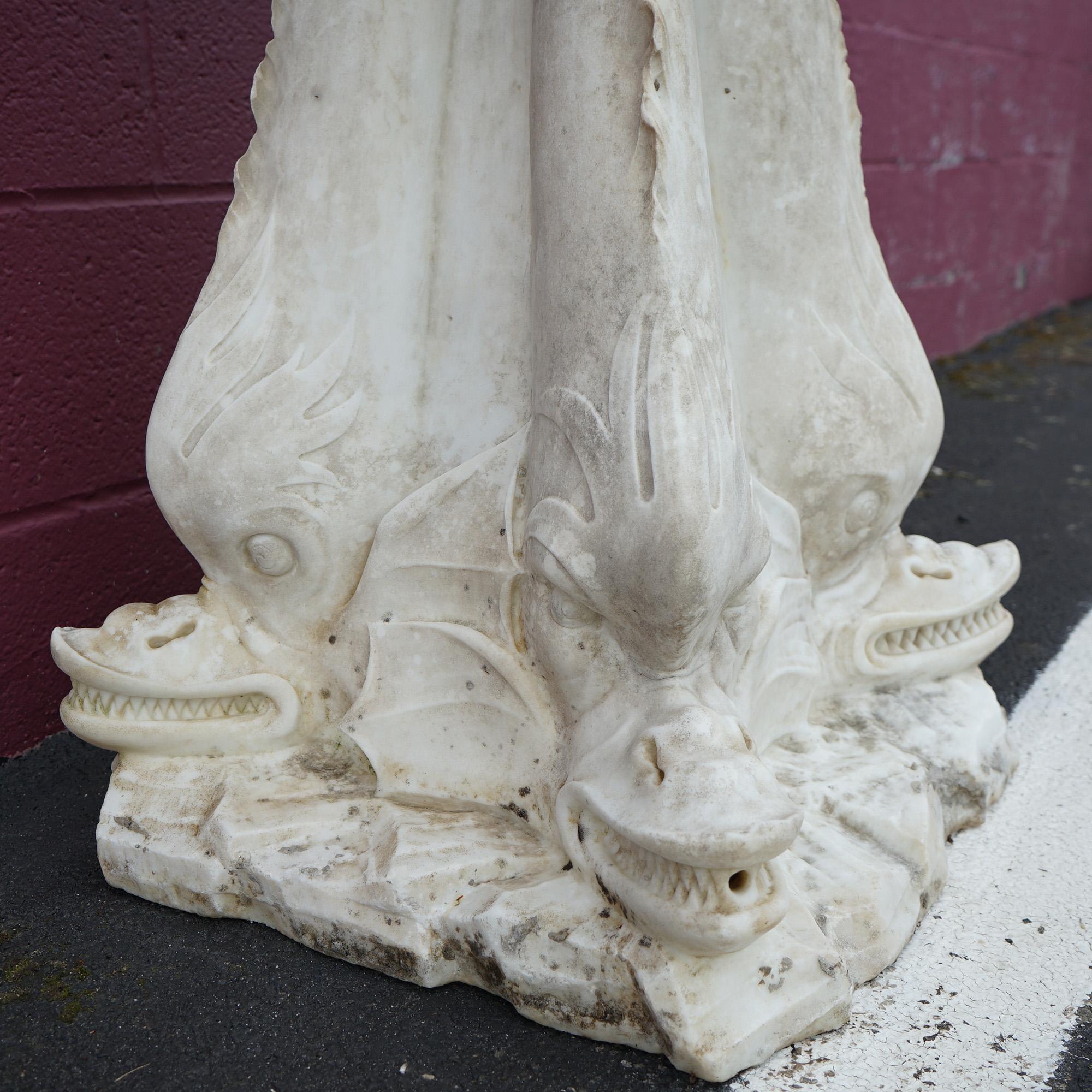Antique Carved Italian Carrara Marble Figural Sea Serpent Fountain C1880 8