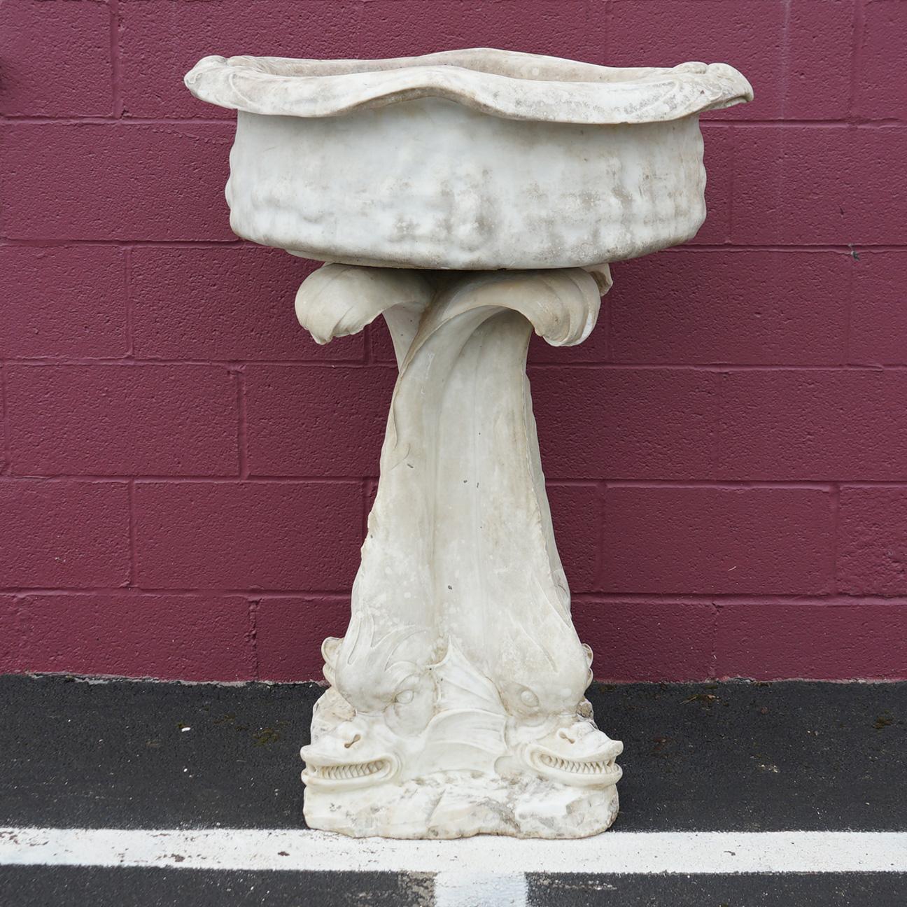 19th Century Antique Carved Italian Carrara Marble Figural Sea Serpent Fountain C1880