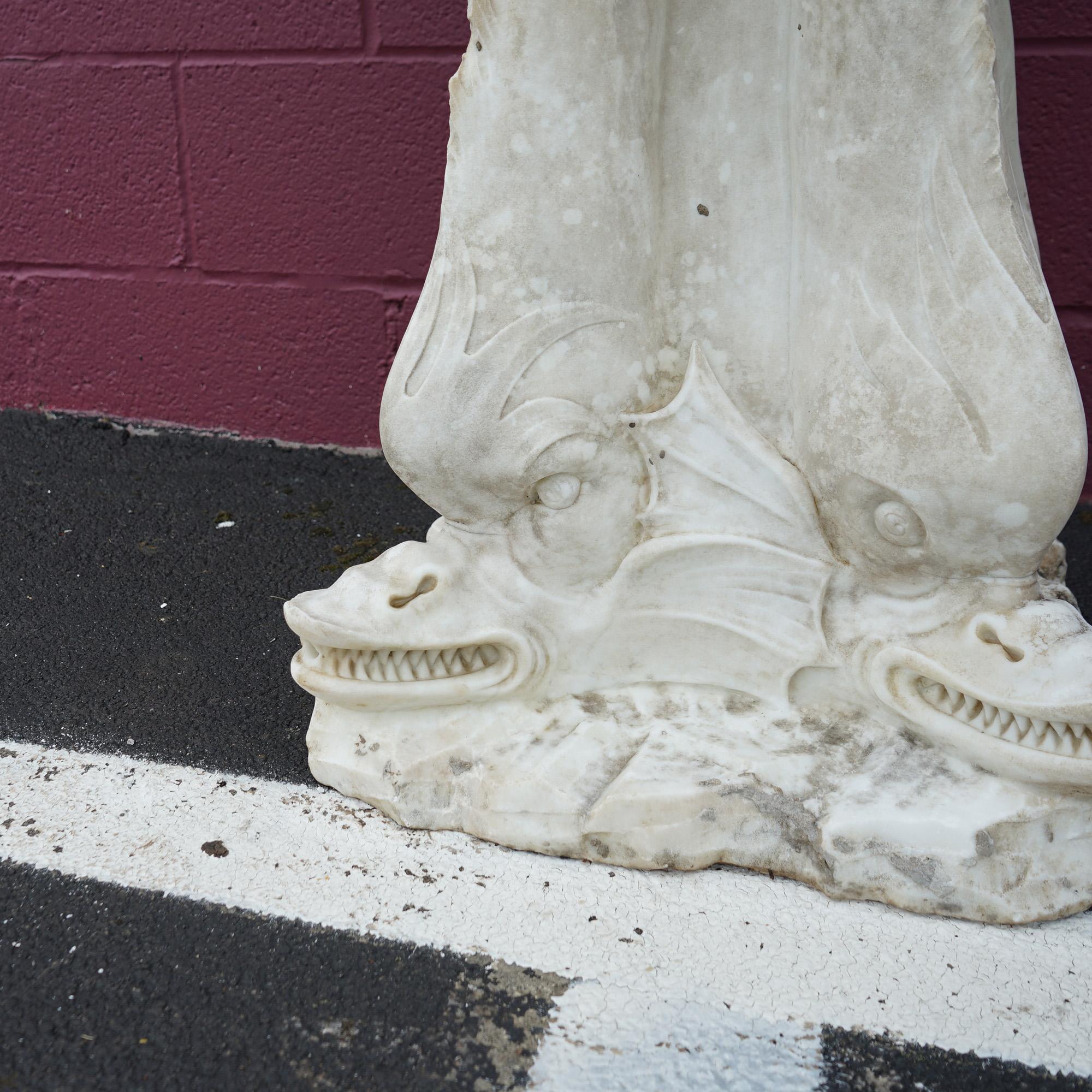 Antique Carved Italian Carrara Marble Figural Sea Serpent Fountain C1880 2