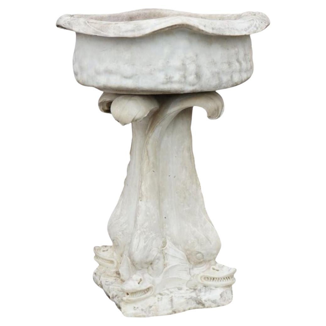 Antique Carved Italian Carrara Marble Figural Sea Serpent Fountain C1880