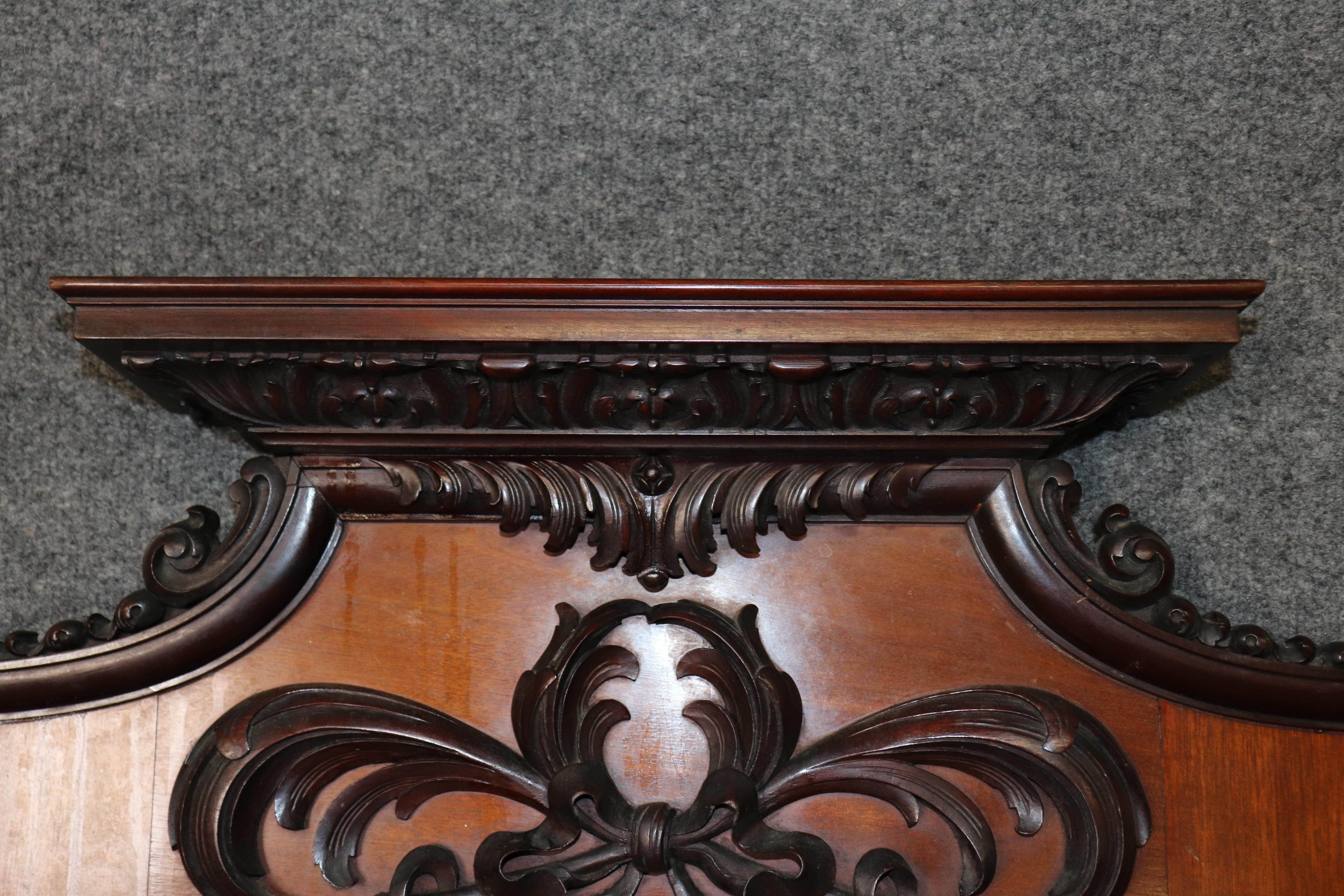 20th Century Antique Carved Italian Mahogany Wall Mirror For Sale