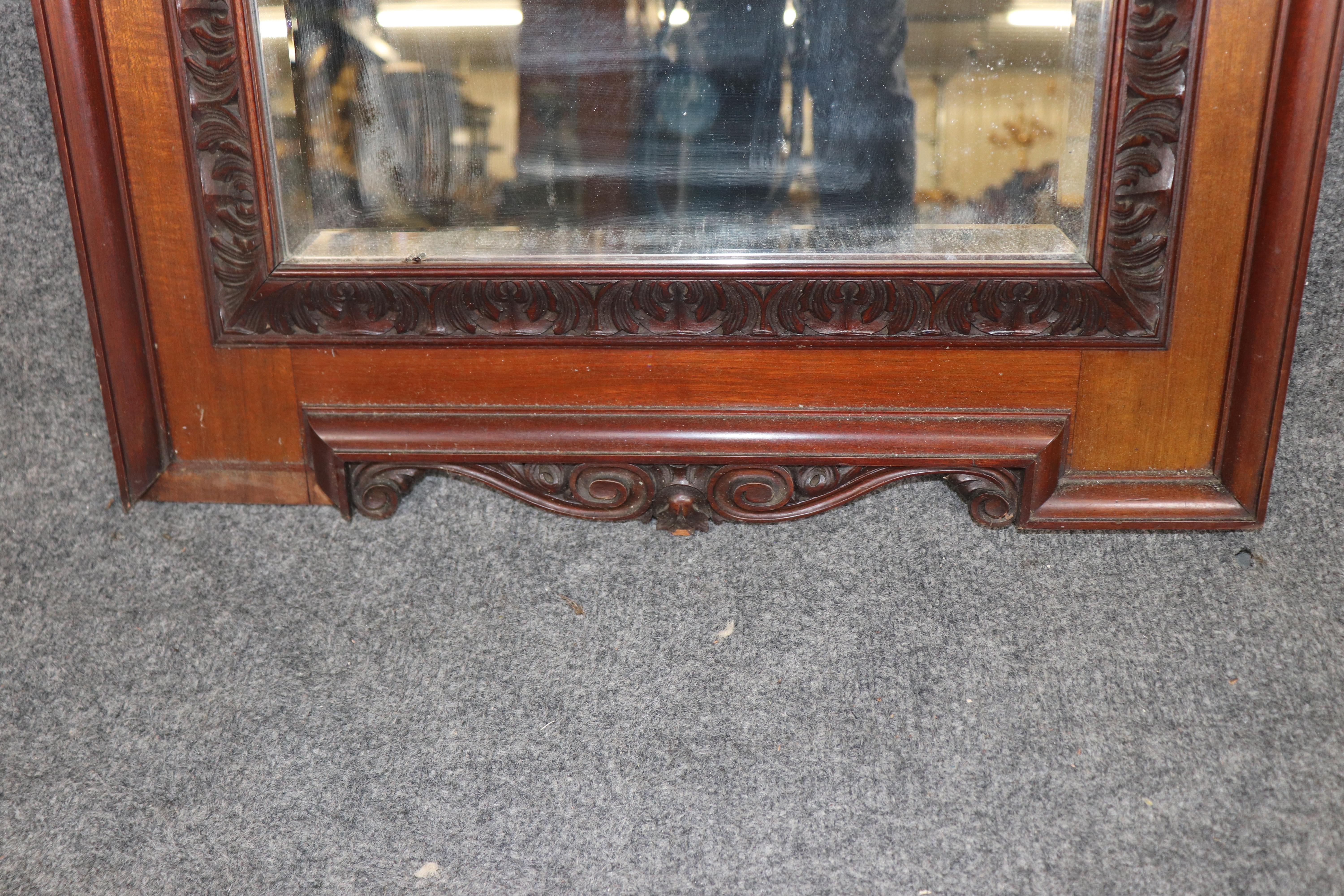 Antique Carved Italian Mahogany Wall Mirror For Sale 2