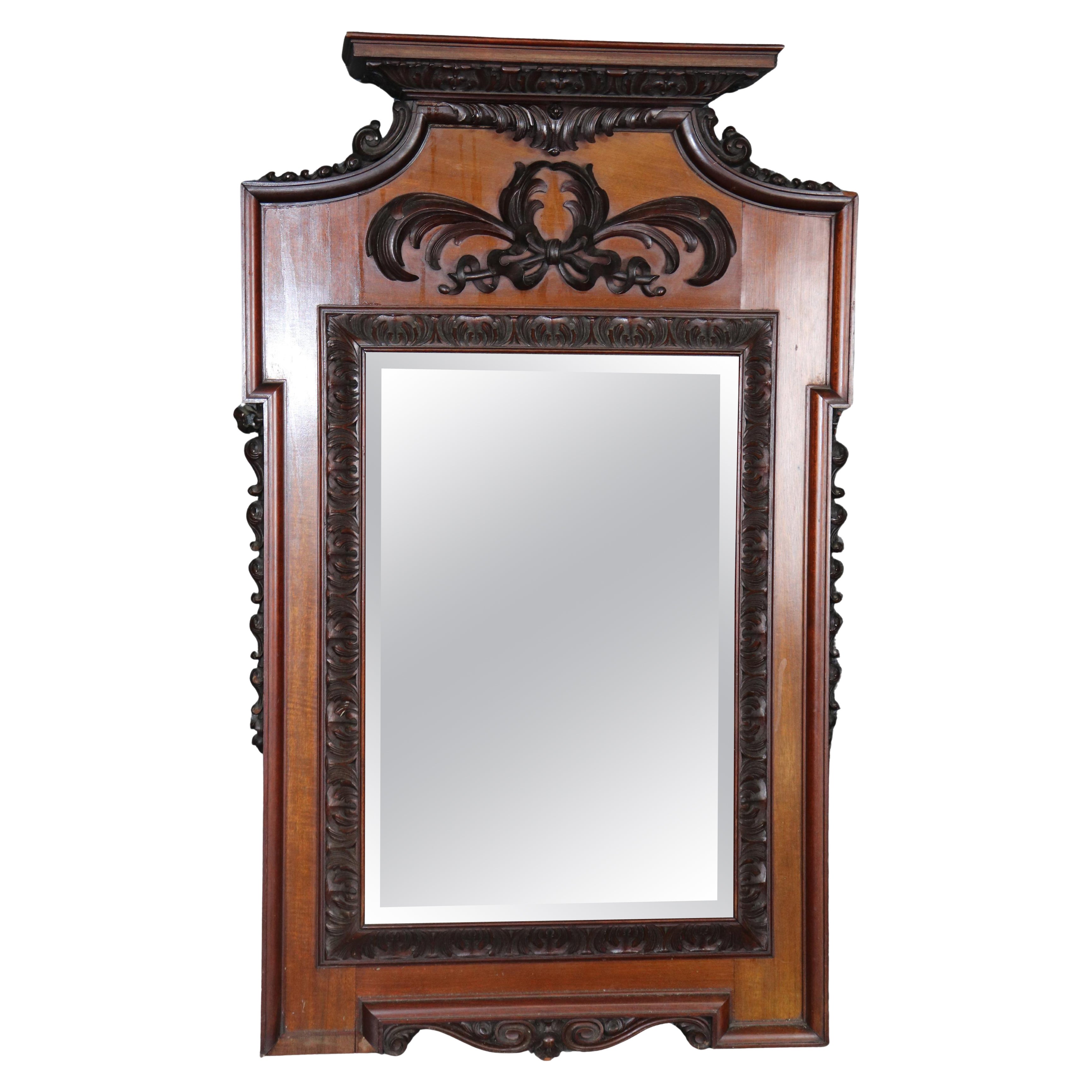 Antique Carved Italian Mahogany Wall Mirror For Sale