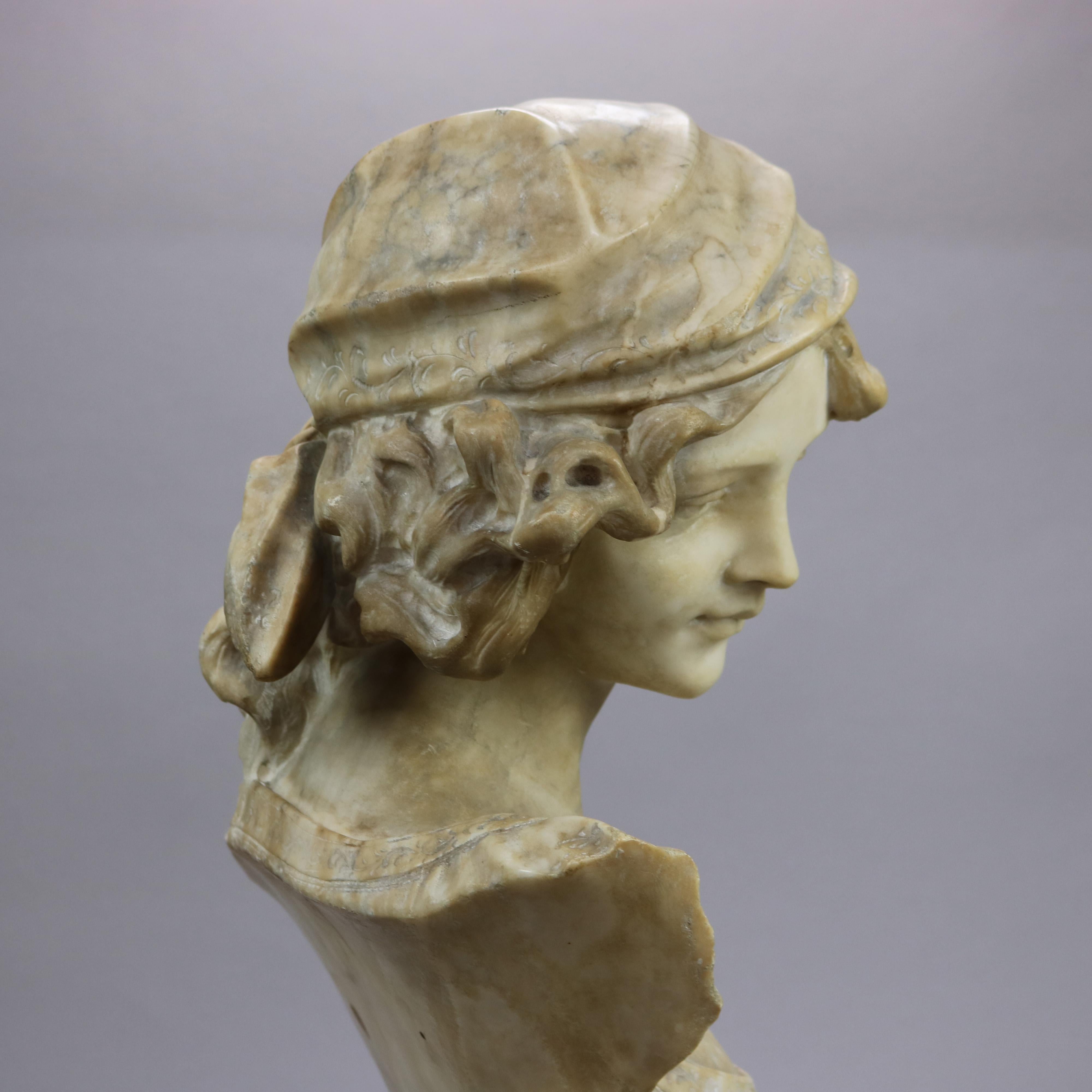 19th Century Antique Carved Italian Marble Classical Woman Bust Sculpture, Circa 1890