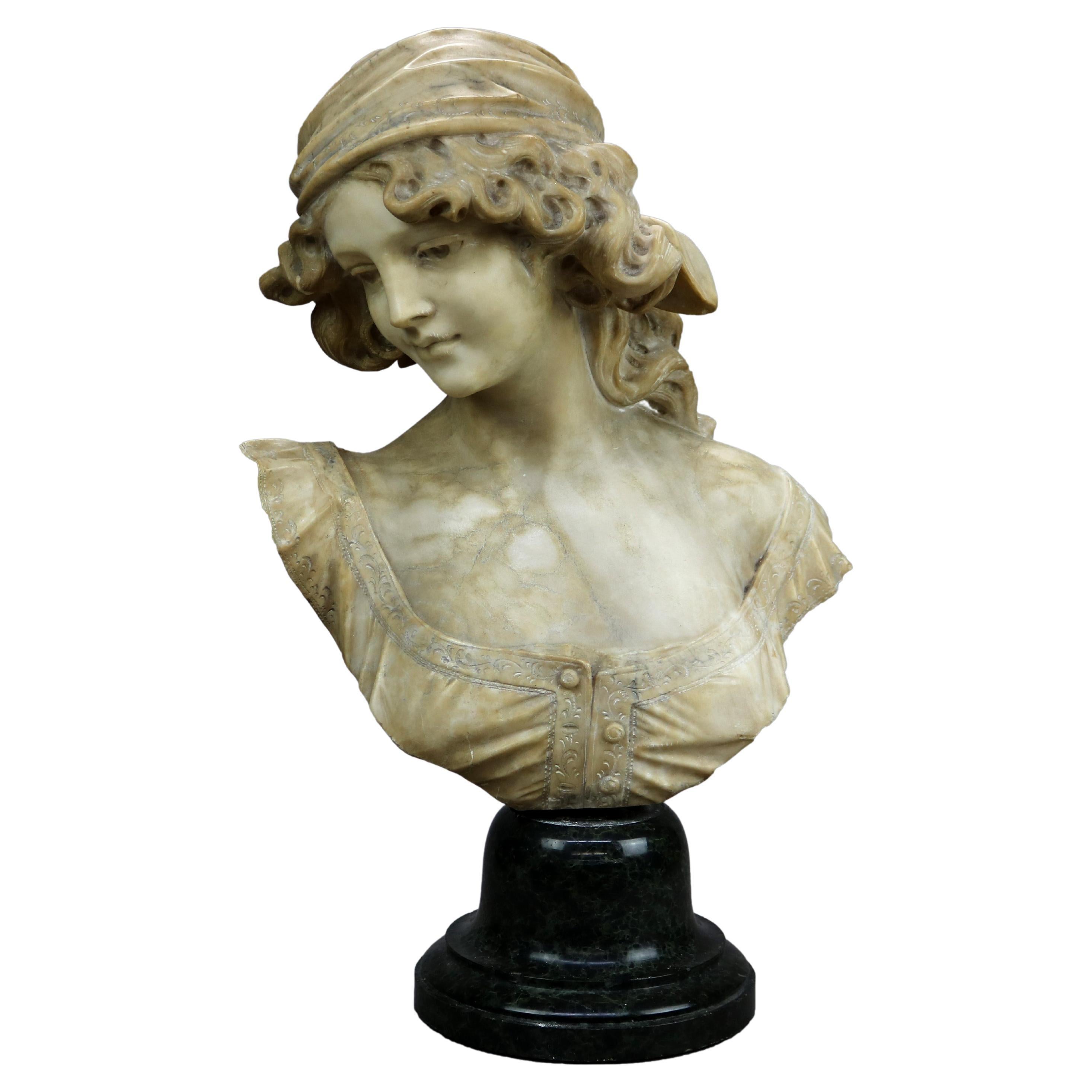 Antique Carved Italian Marble Classical Woman Bust Sculpture, Circa 1890