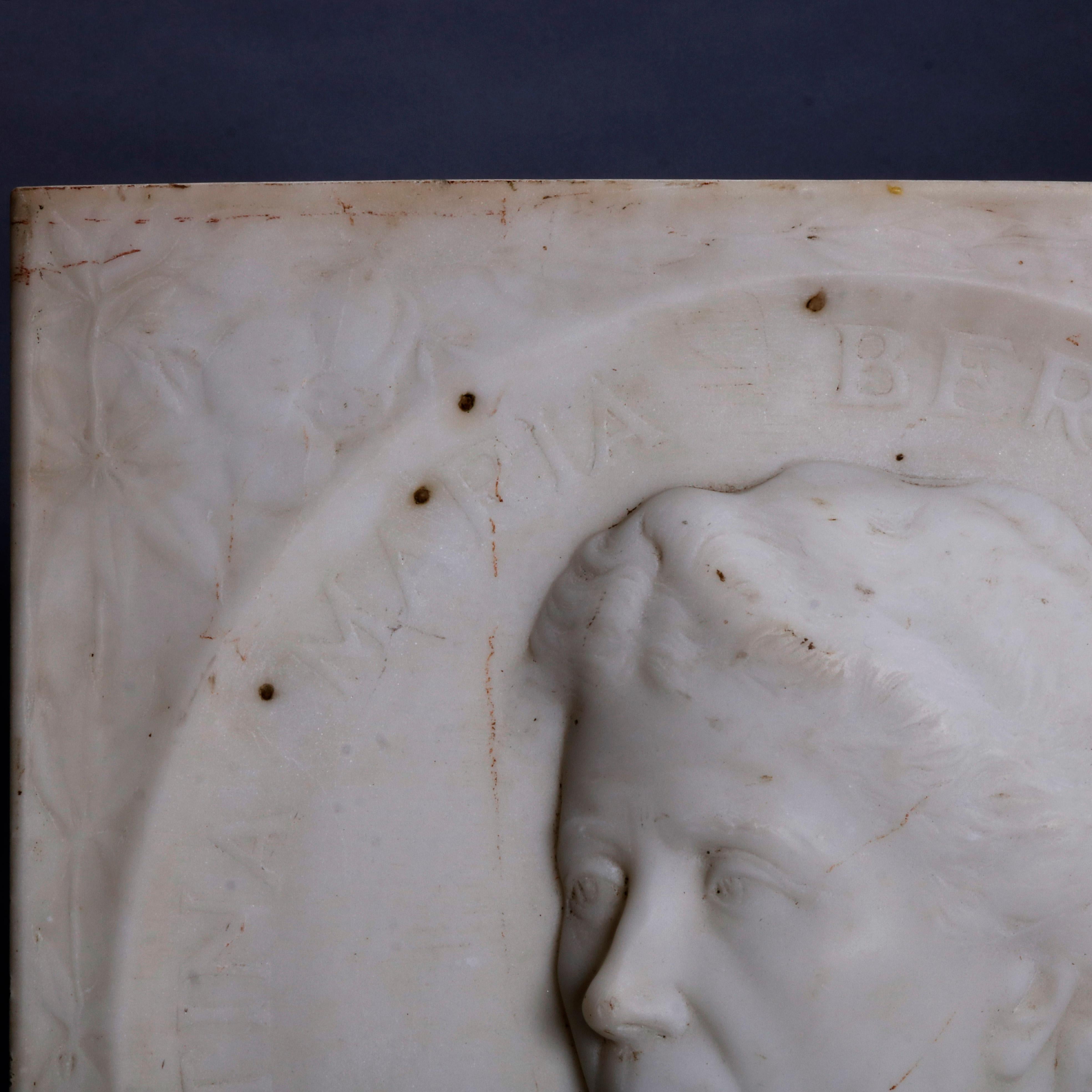 Hand-Carved Carved Italian Marble Portrait Plaque 