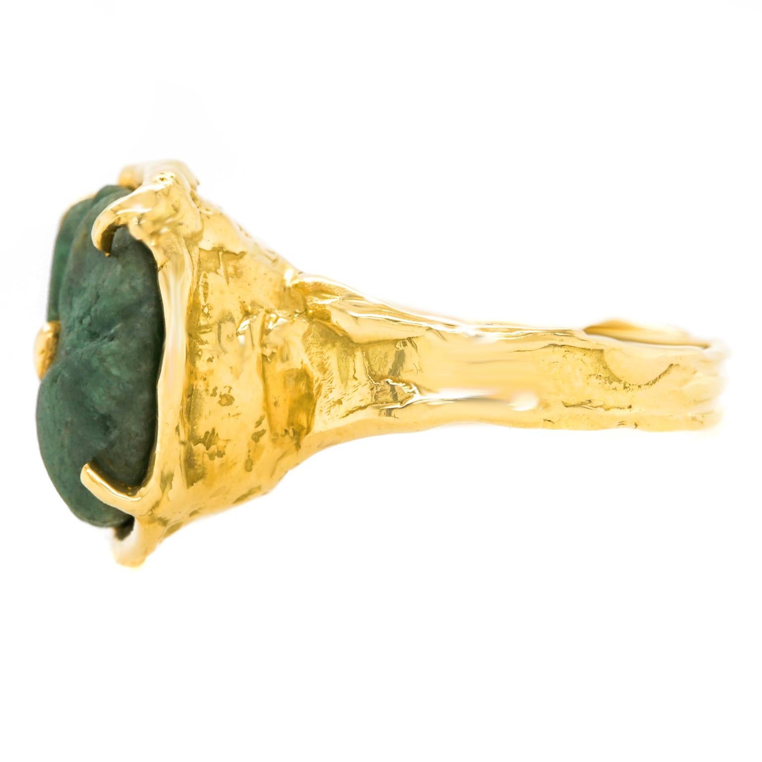 Women's or Men's Antique Carved Jade-Set Gold Ring
