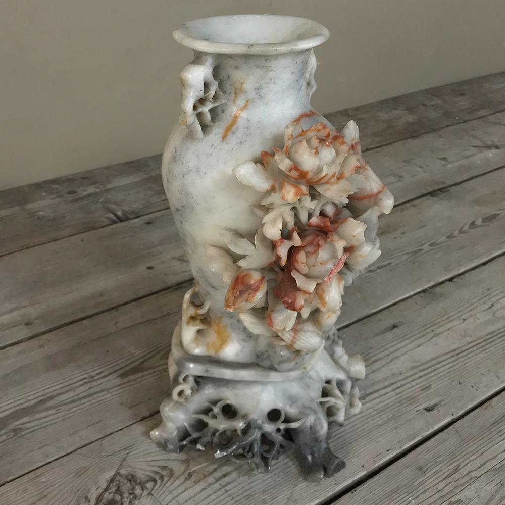 Japonisme Antique Carved Jade Stone Vase