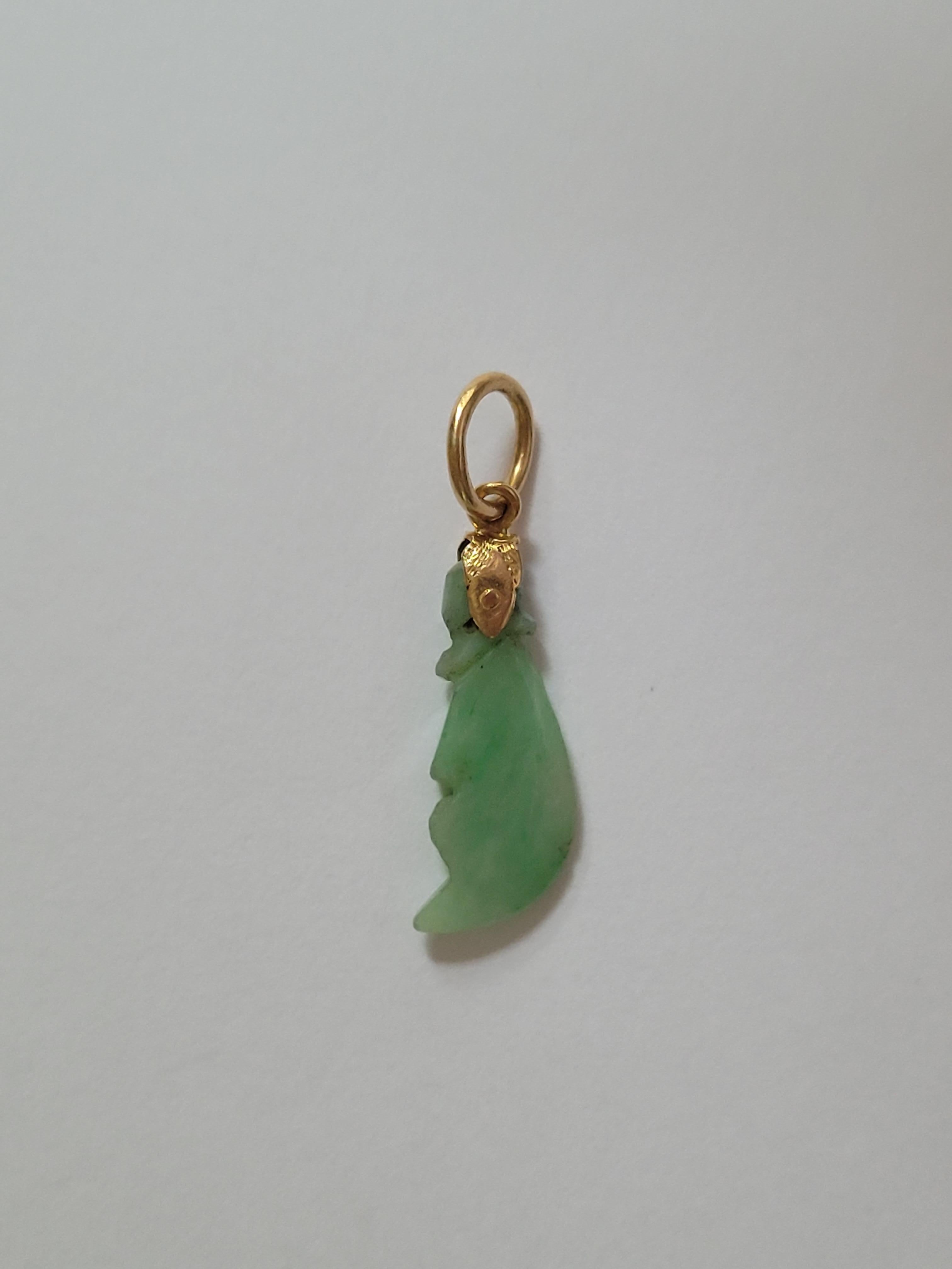 Bead Antique Carved Jade Yellow Gold Charm Pendant For Sale