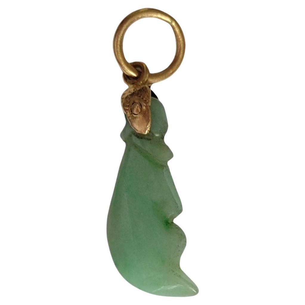 Antique Carved Jade Yellow Gold Charm Pendant For Sale