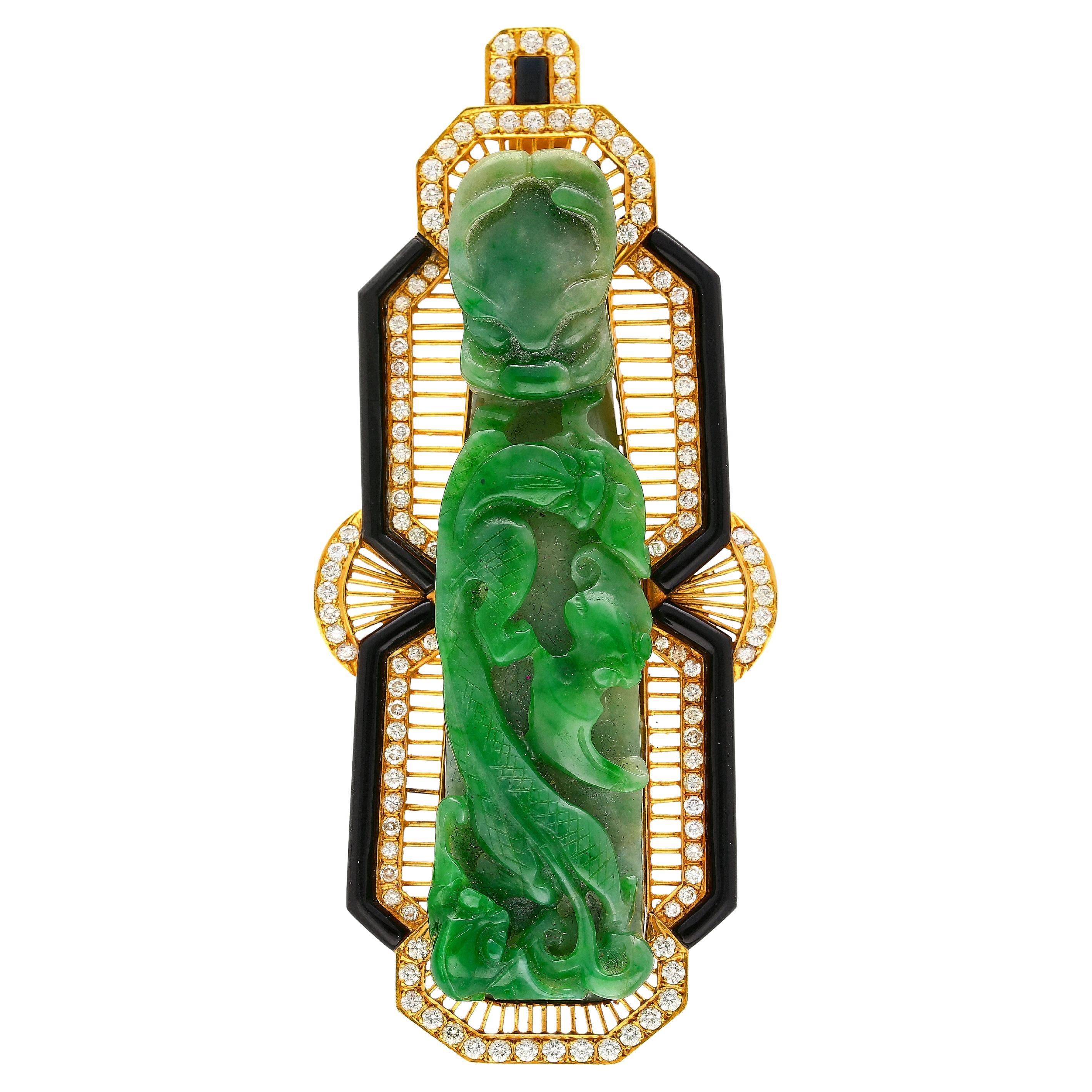 Antique Carved Jadeite Jade "Dragon Hook" Chinese Belt Buckle Pendant  For Sale