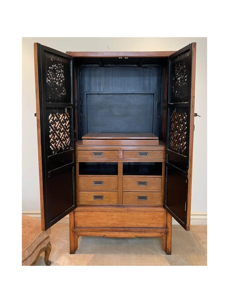 Antique Carved Japanese Armoire Tv 19th Century For Sale at