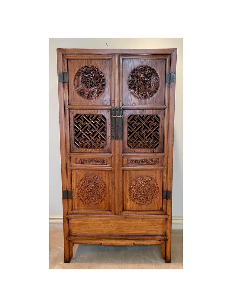 Antique Carved Japanese Armoire Tv 19th Century For Sale at
