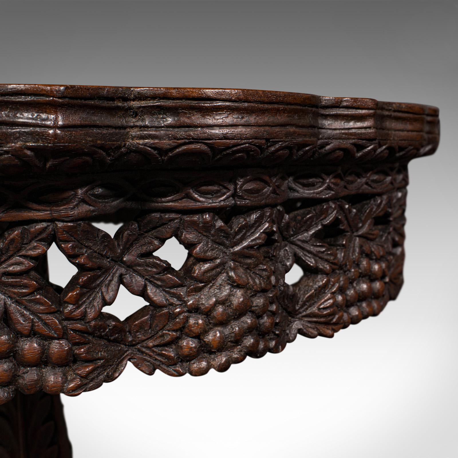 Antique Carved Lamp Table, Anglo Indian, Teak, Tilt Top, Colonial, Victorian For Sale 3