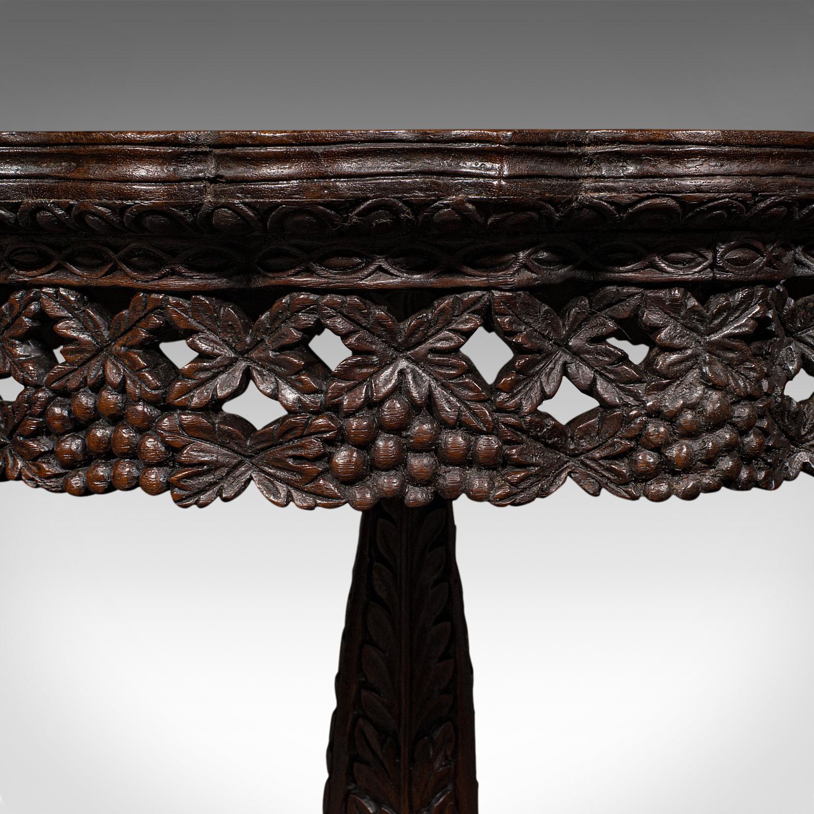 Antique Carved Lamp Table, Anglo Indian, Teak, Tilt Top, Colonial, Victorian For Sale 4