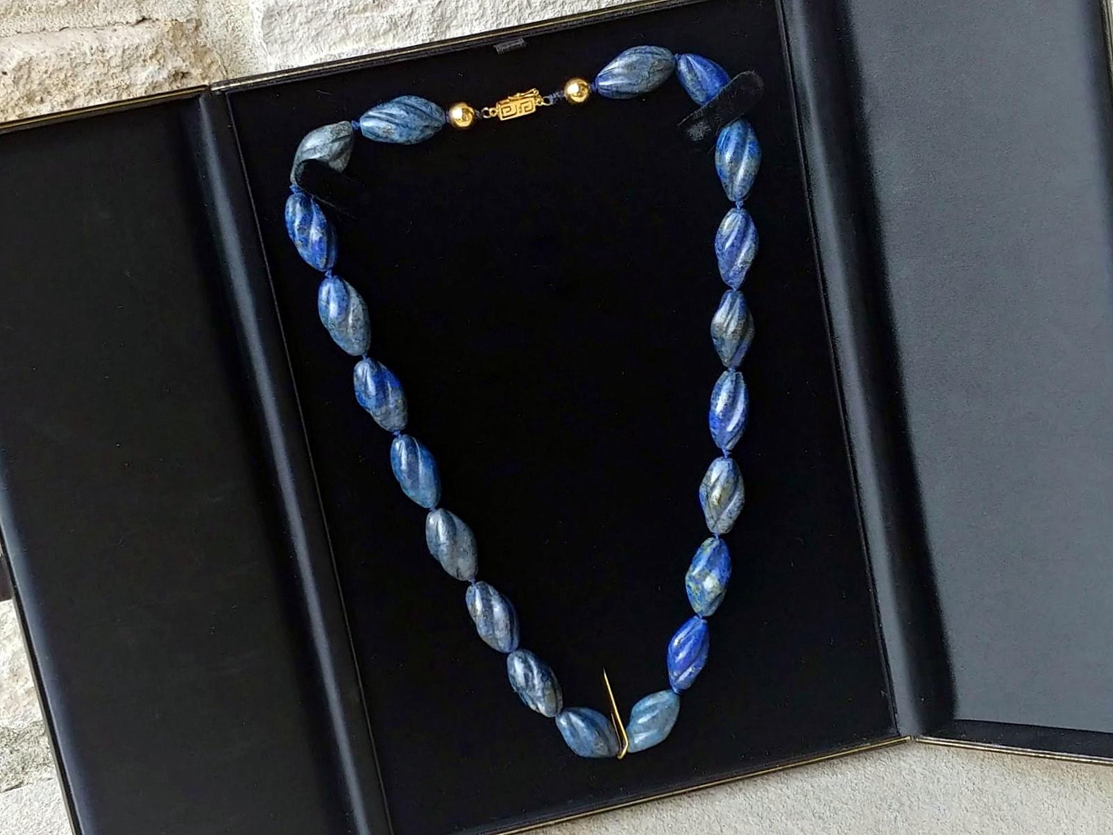 Antique Carved Lapis Lazuli Necklace For Sale 2