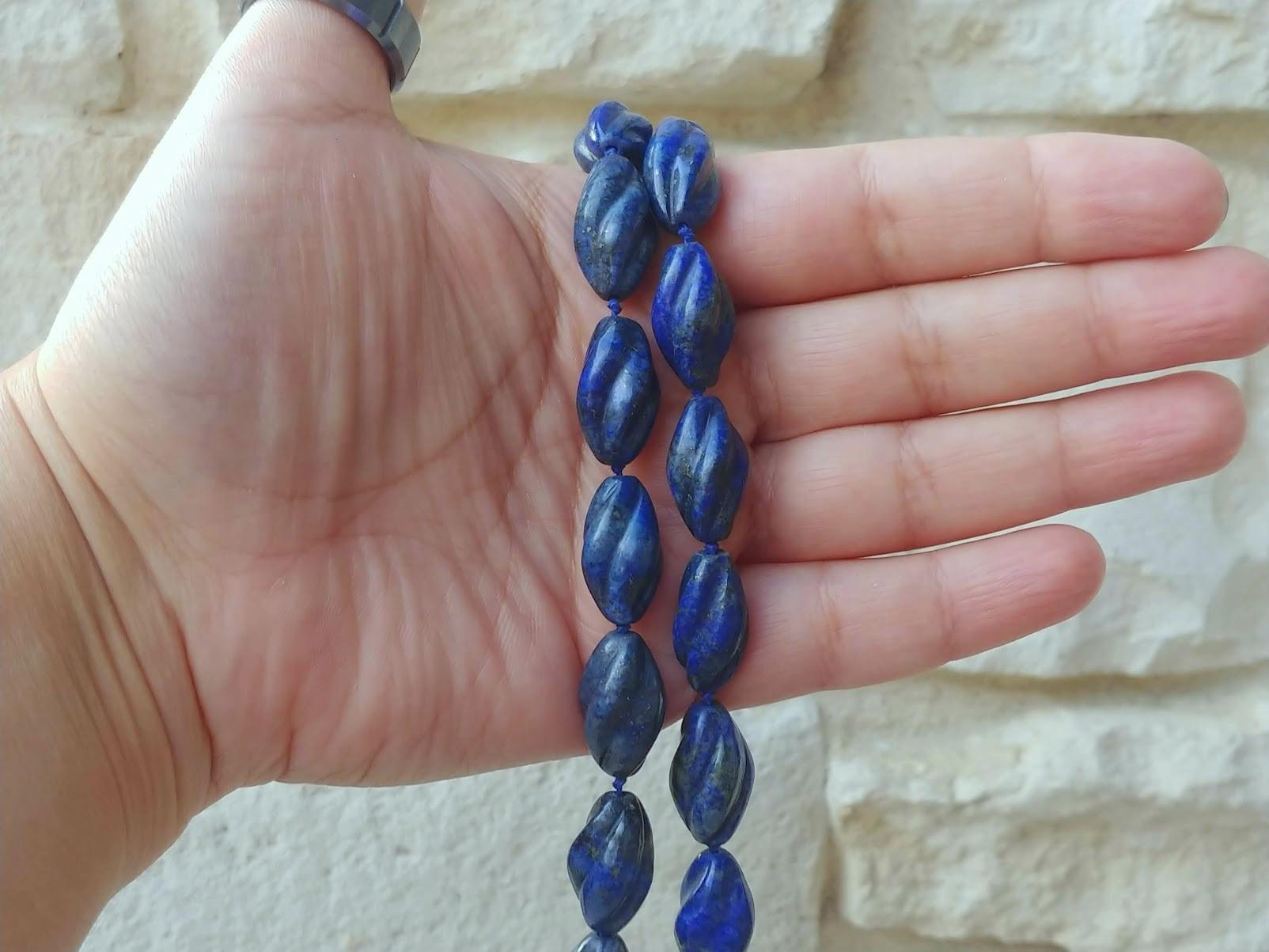 Women's Antique Carved Lapis Lazuli Necklace
