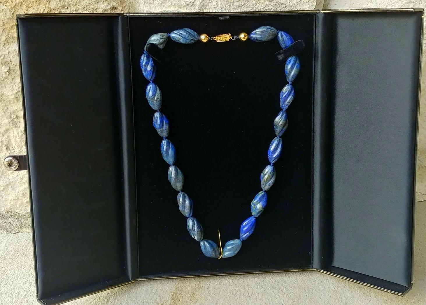 Antique Carved Lapis Lazuli Necklace 1