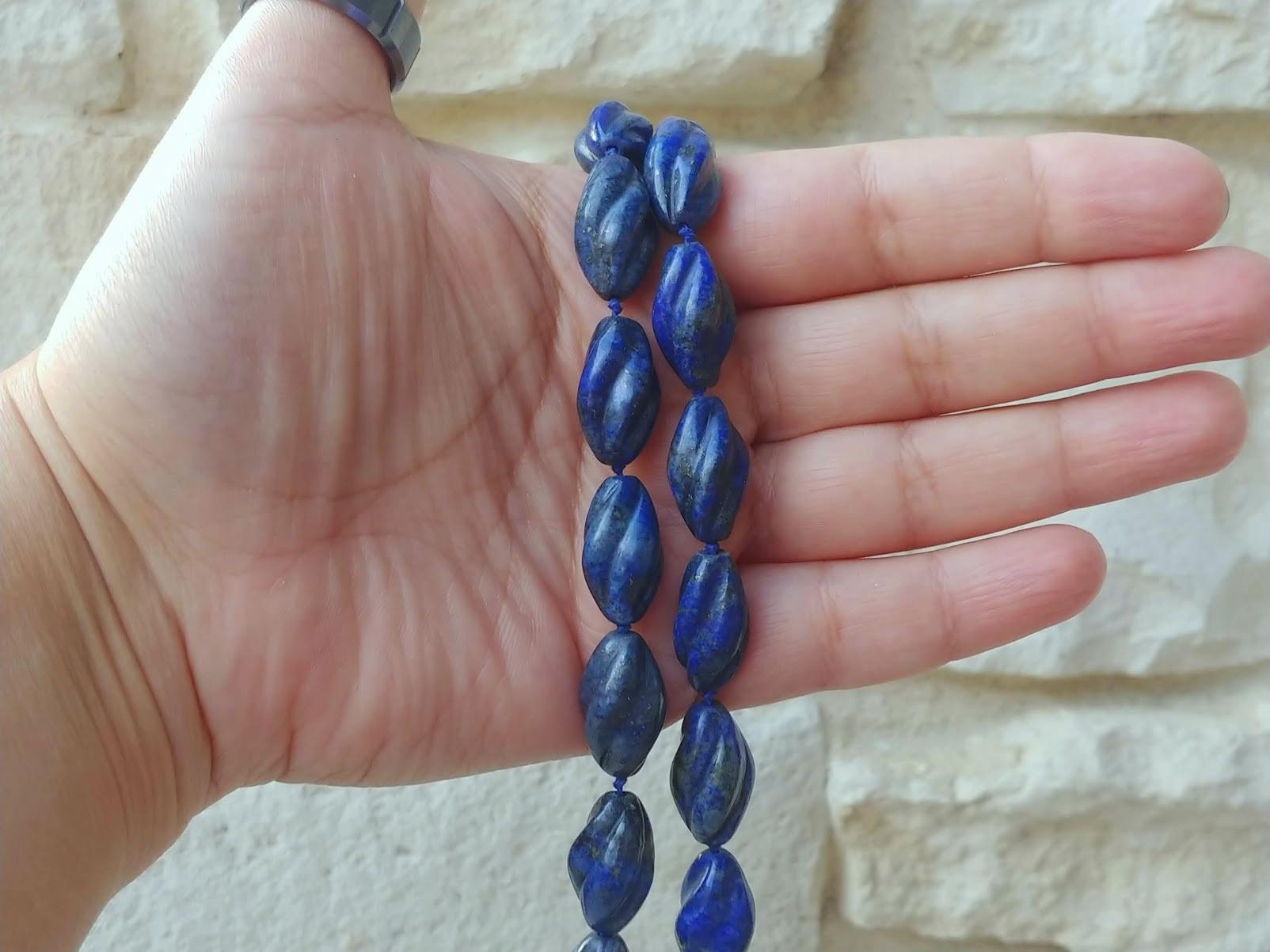 Women's Antique Carved Lapis Lazuli Necklace For Sale