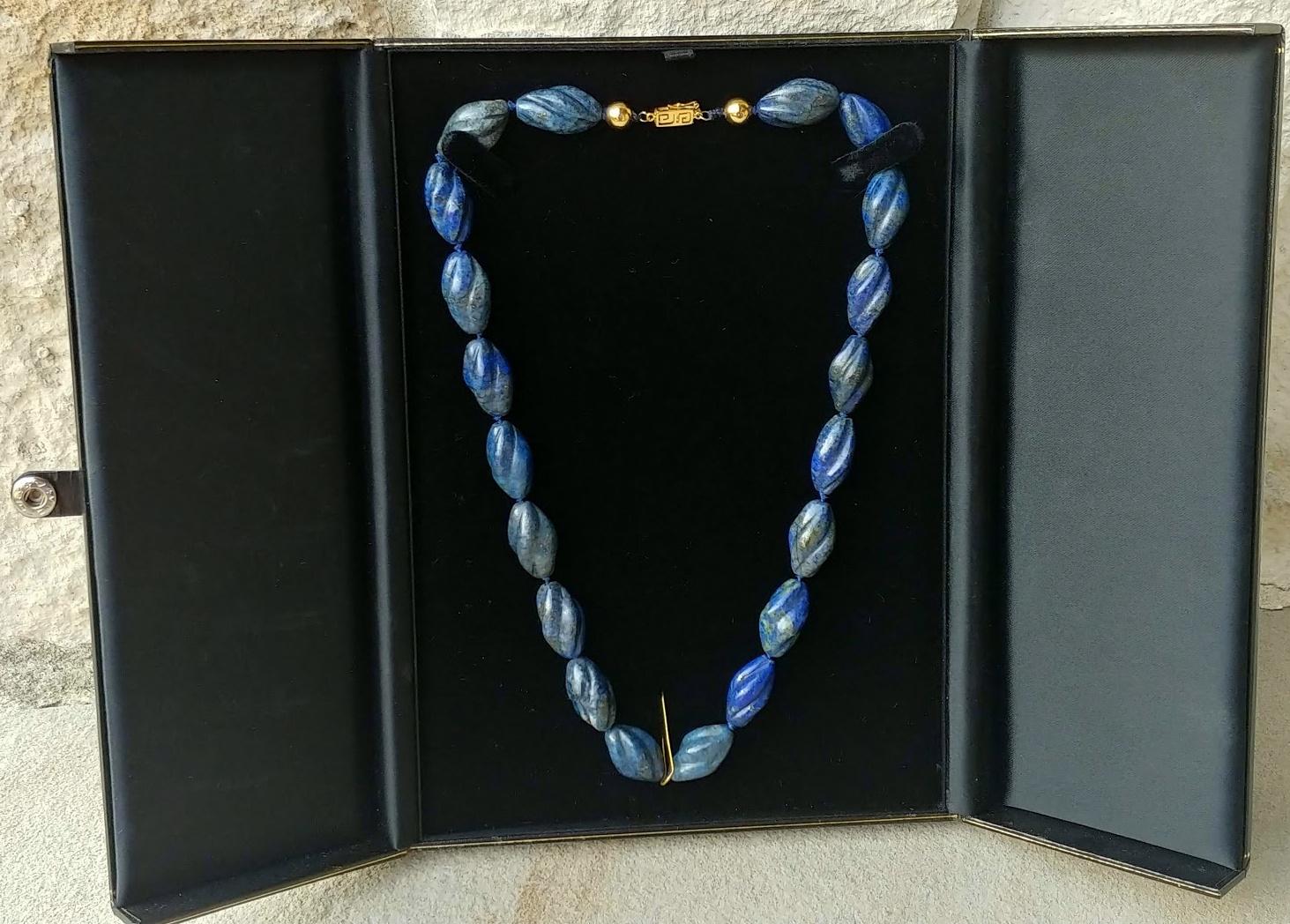 Antique Carved Lapis Lazuli Necklace For Sale 1