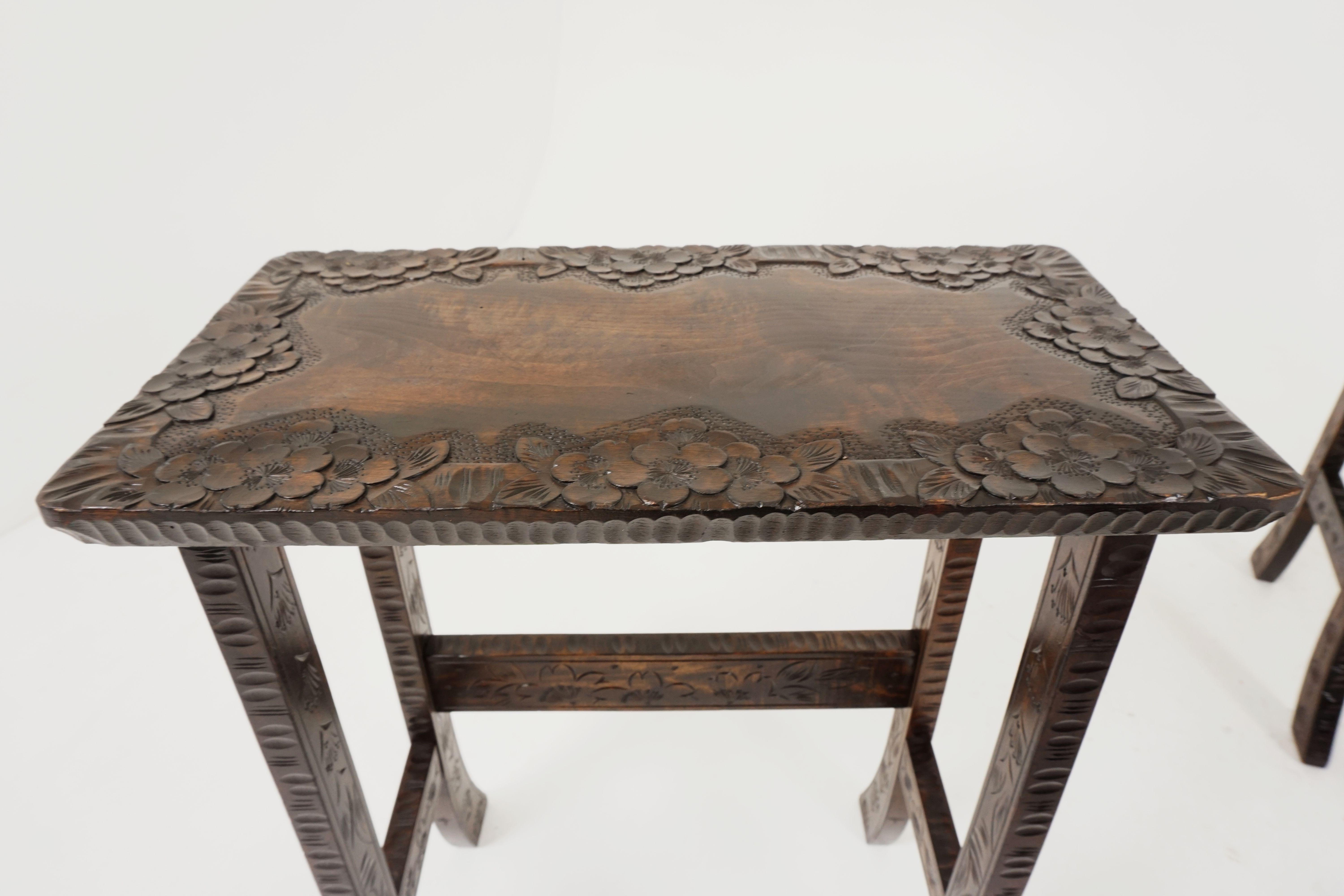 Early 20th Century Antique Carved Liberty + Co, Asian Nesting Tables, Solid Wood, Asia 1920, B2289