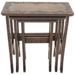 Antique Carved Liberty + Co, Asian Nesting Tables, Solid Wood, Asia 1920, B2289