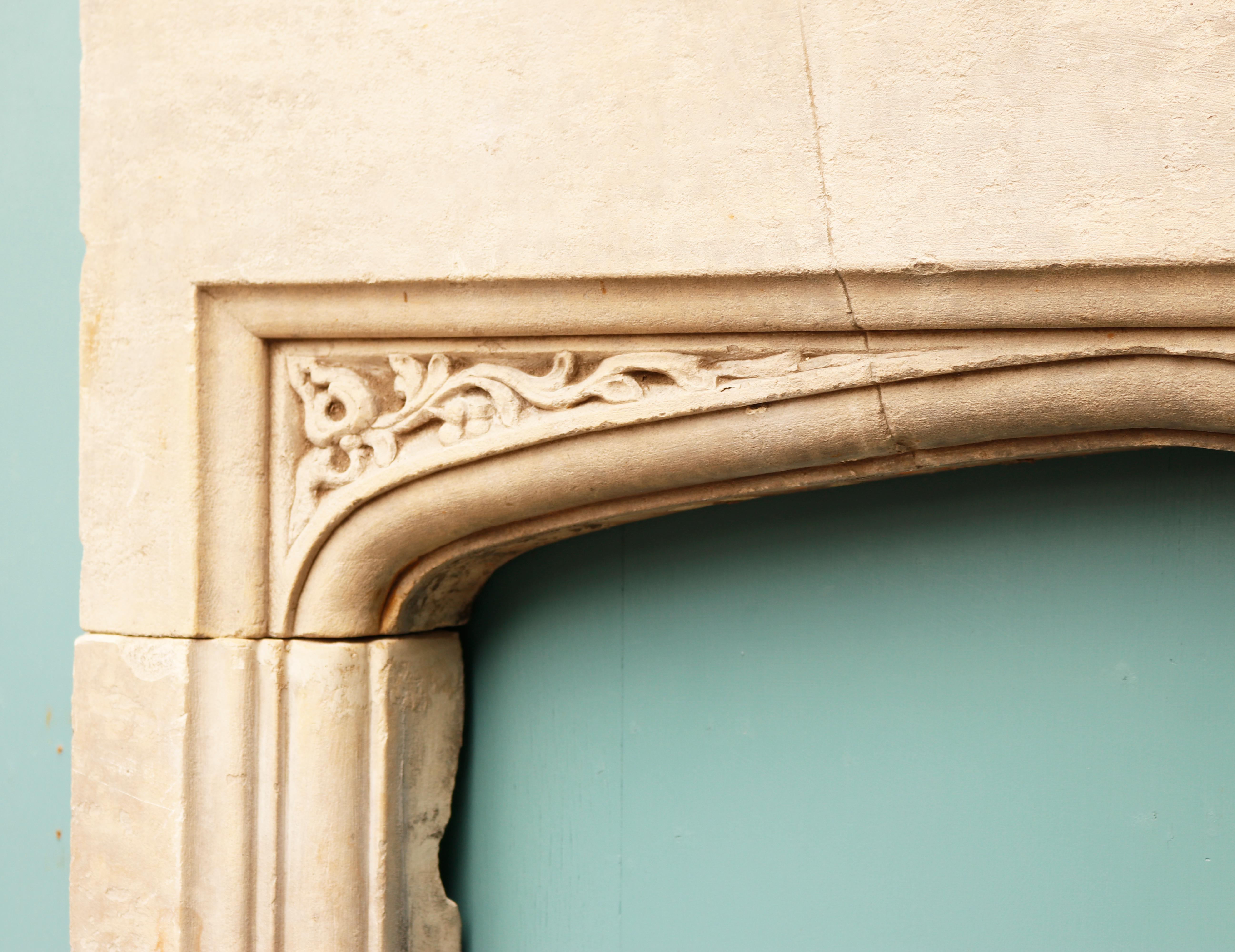 Antique Carved Limestone Fireplace Mantel In Good Condition For Sale In Wormelow, Herefordshire