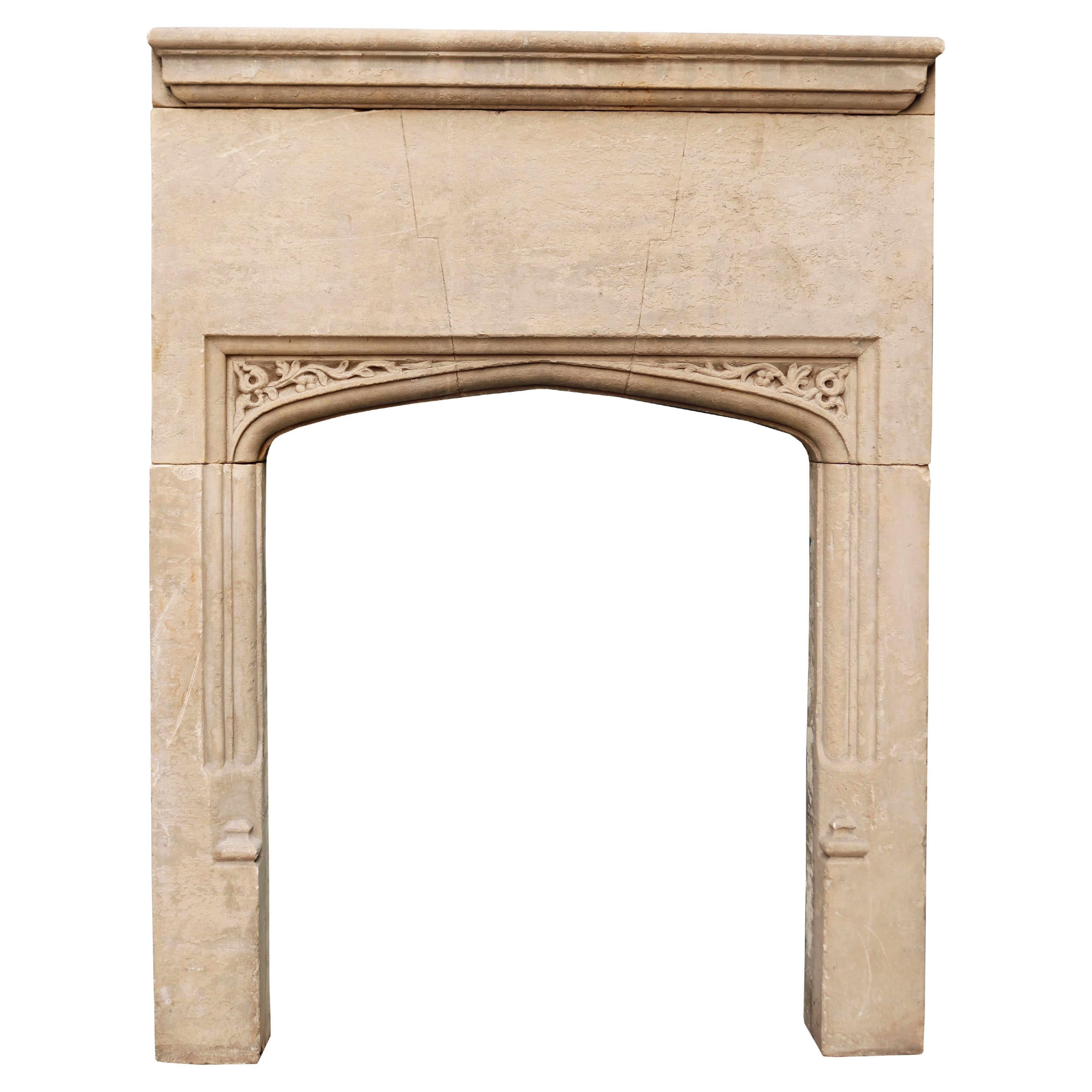Antique Carved Limestone Fireplace Mantel For Sale