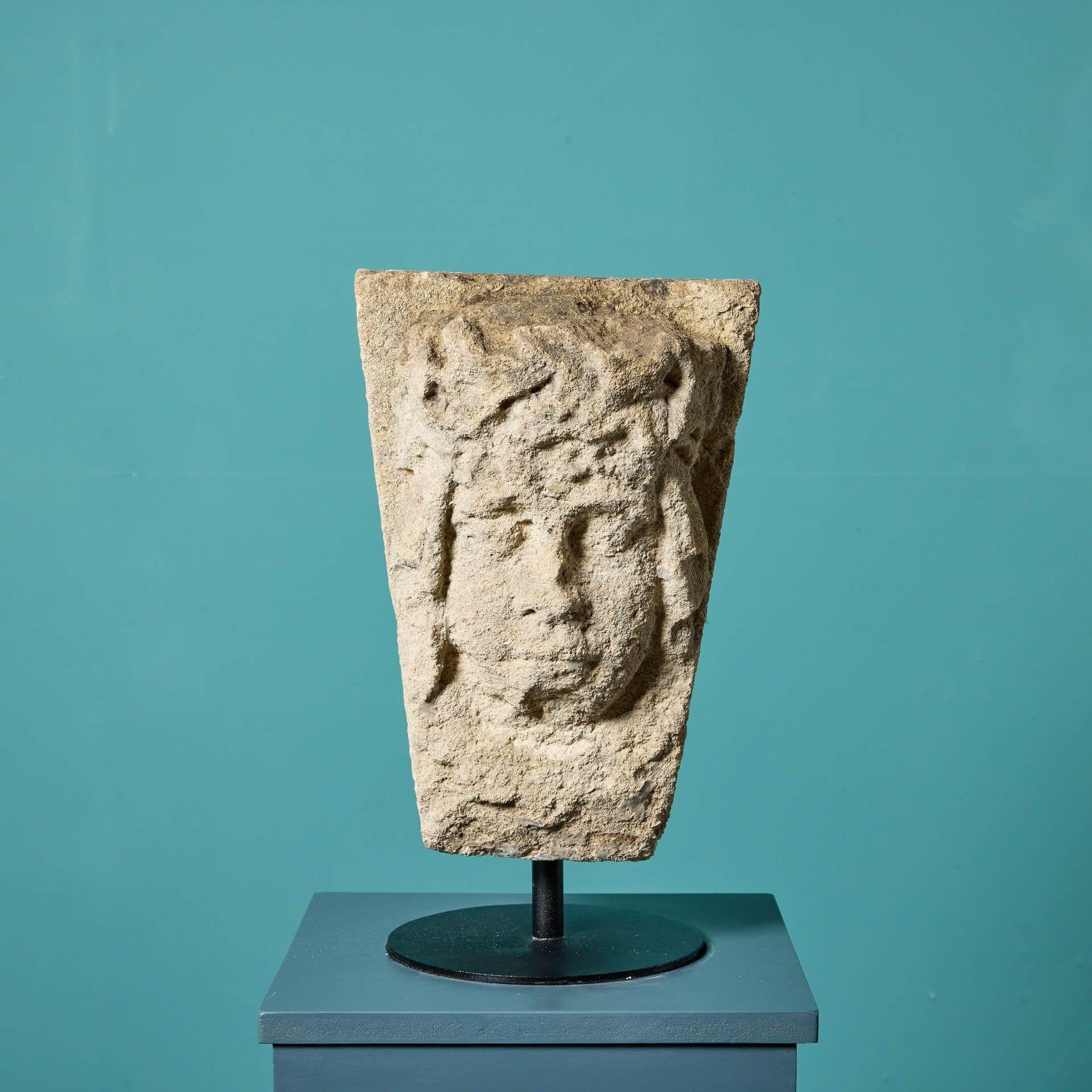 Georgian Antique Carved Limestone Keystone of a Queen For Sale
