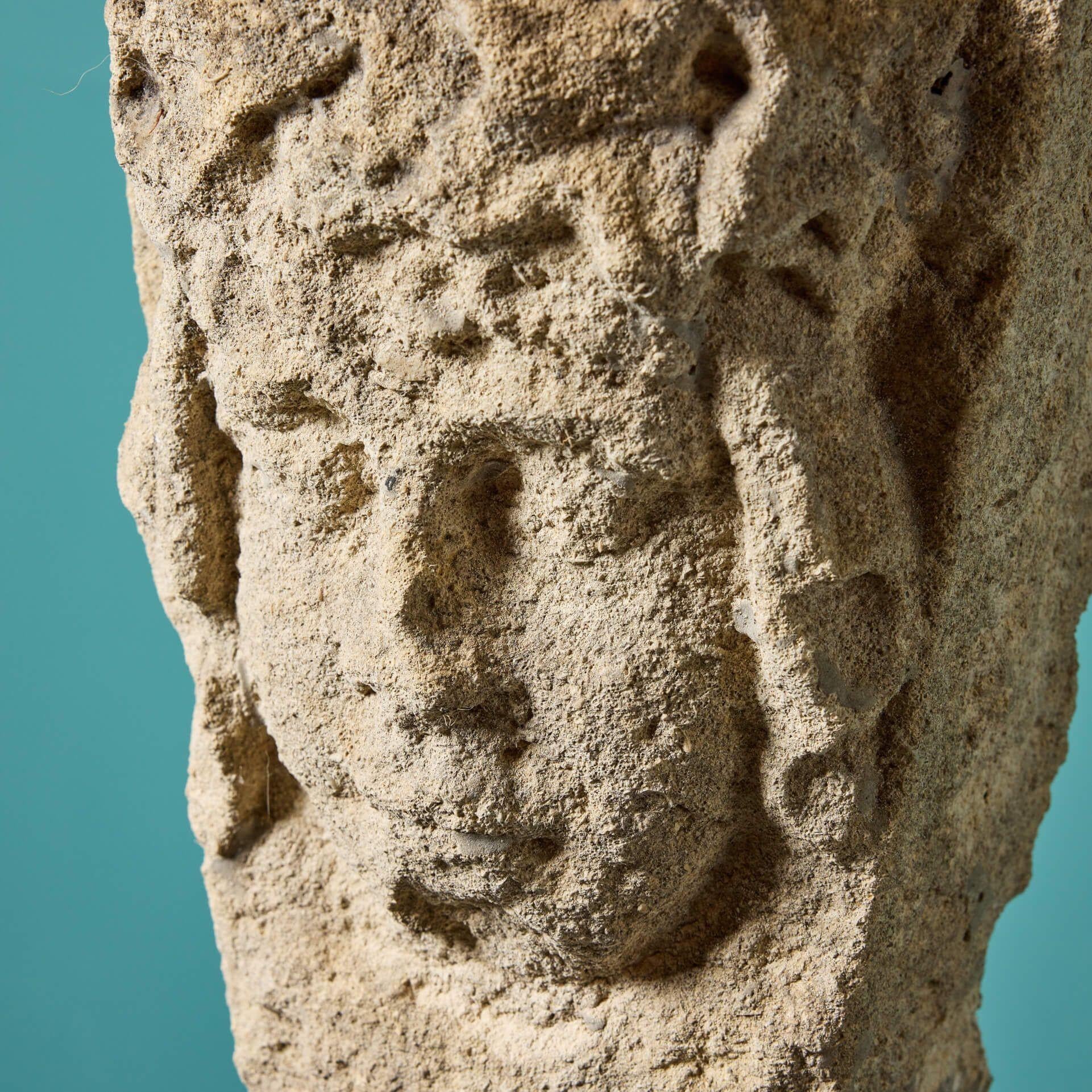 English Antique Carved Limestone Keystone of a Queen For Sale
