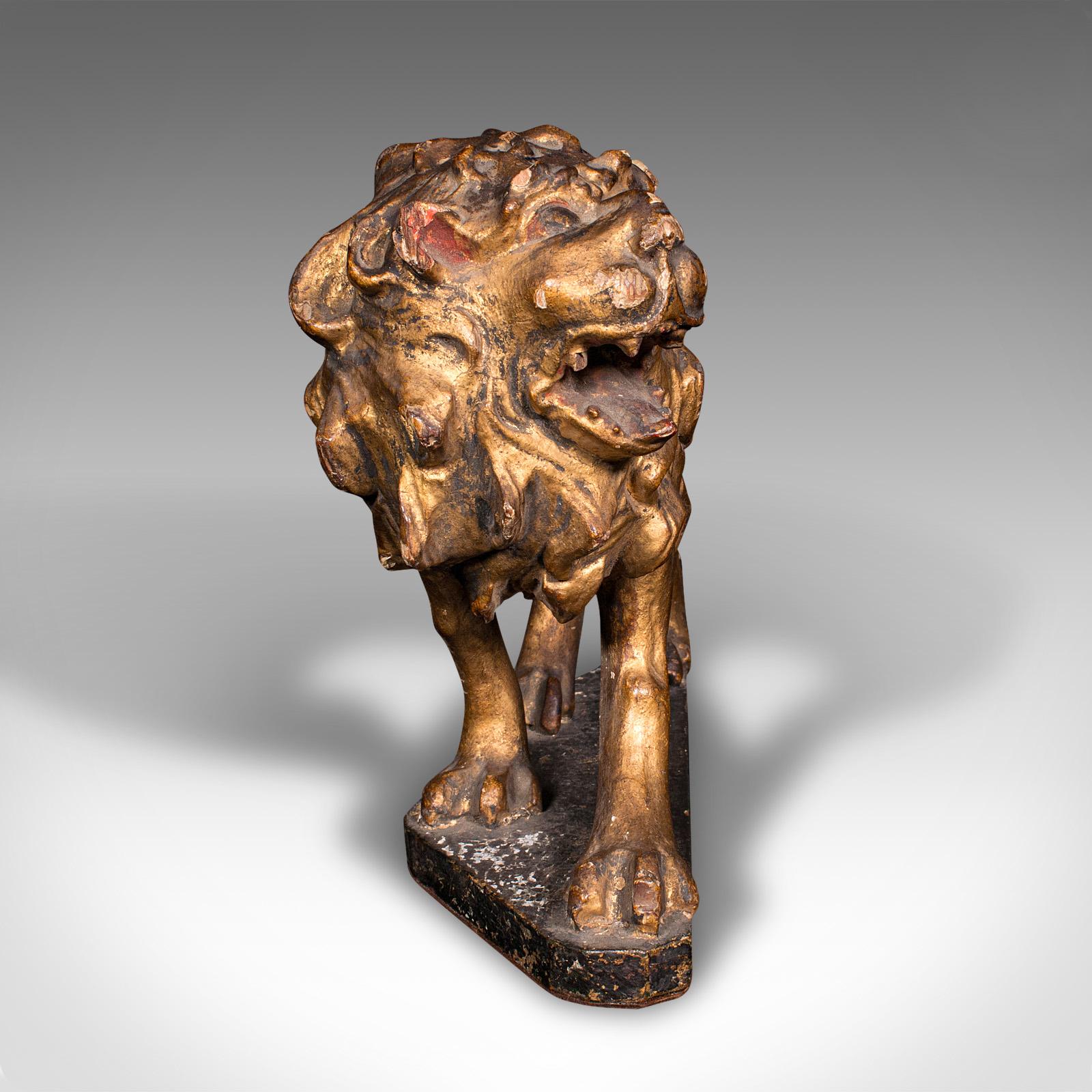 British Antique Carved Lion Figure, English, Giltwood, Decorative Ornament, Mid Georgian For Sale