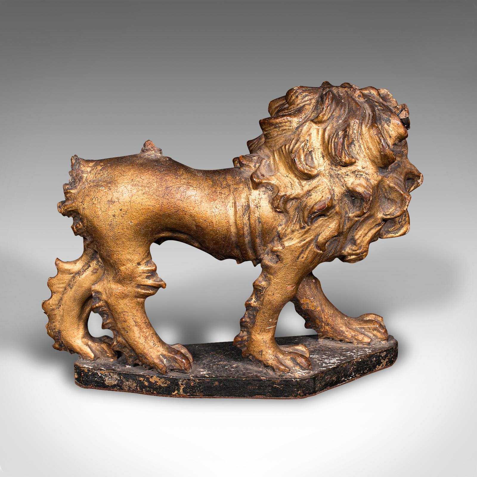18th Century Antique Carved Lion Figure, English, Giltwood, Decorative Ornament, Mid Georgian For Sale