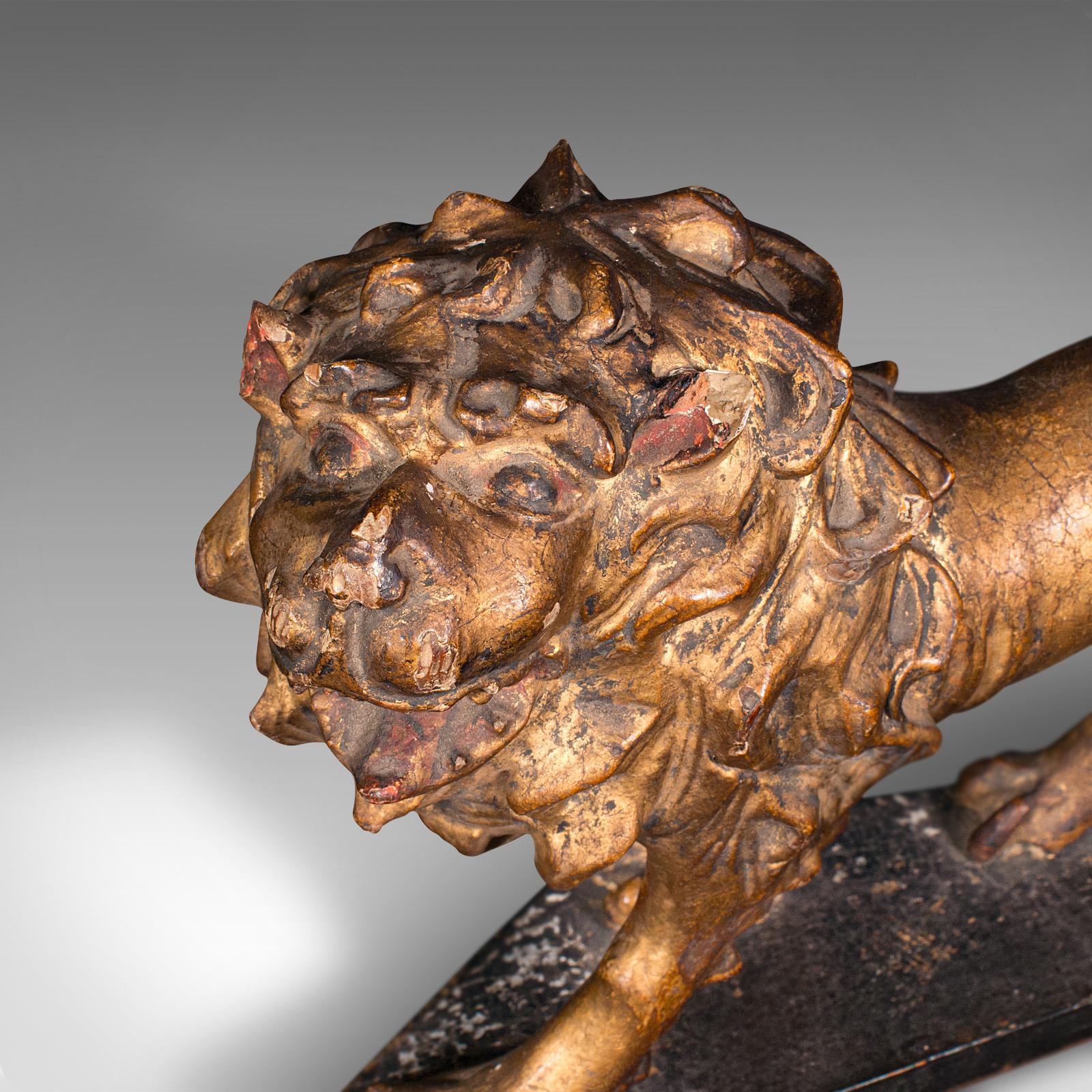 Antique Carved Lion Figure, English, Giltwood, Decorative Ornament, Mid Georgian For Sale 1