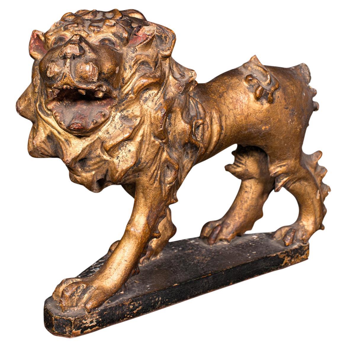 Figure de lion sculptée ancienne, anglaise, bois doré, ornement décoratif, milieu de l'époque géorgienne