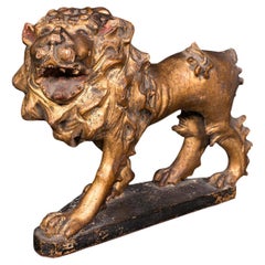 Antigua Figura de León Tallada, Inglesa, Giltwood, Ornamento Decorativo, Mediados de Georgia