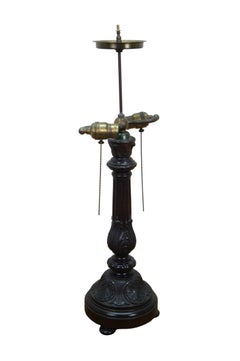 Antique Carved Mahogany Acanthus Double Pull Chain Candlestick Lamp 28"