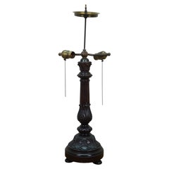 Antique Carved Mahogany Acanthus Double Pull Chain Candlestick Lamp 28"