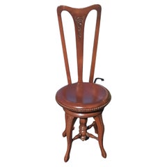 Antique Carved Mahogany Adjustable Seat Height Piano Chair Music Room Stool