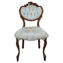 Antique Carved Mahogany Balloon Back Scrolled Tufted Velvet Side Parlor Chair 