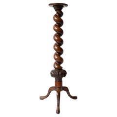 Used Carved Mahogany Barley Twist Column Torchere, 19th Century Plant Stand